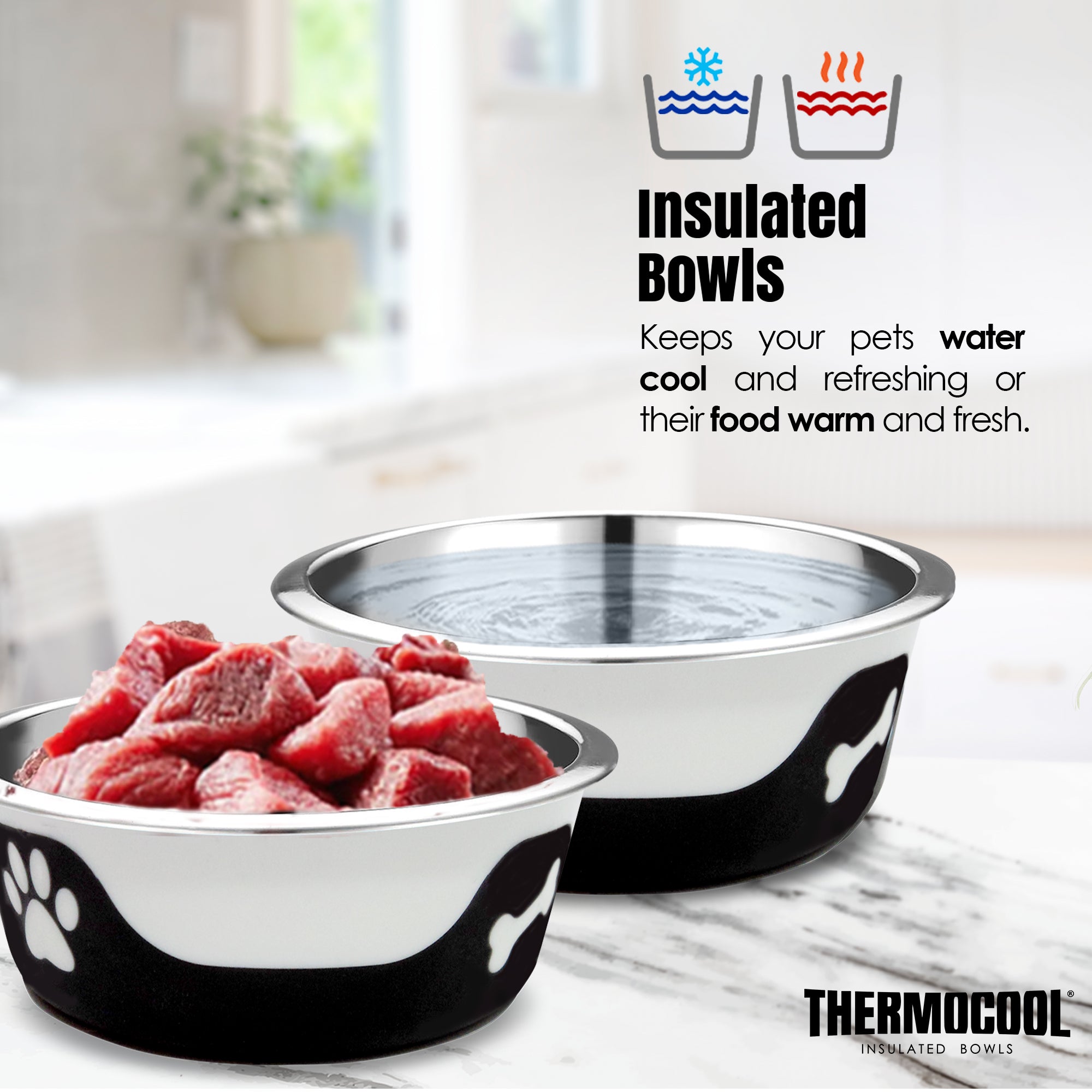Thermocool Insulated Pet Bowl, Non-Skid Base (Black)