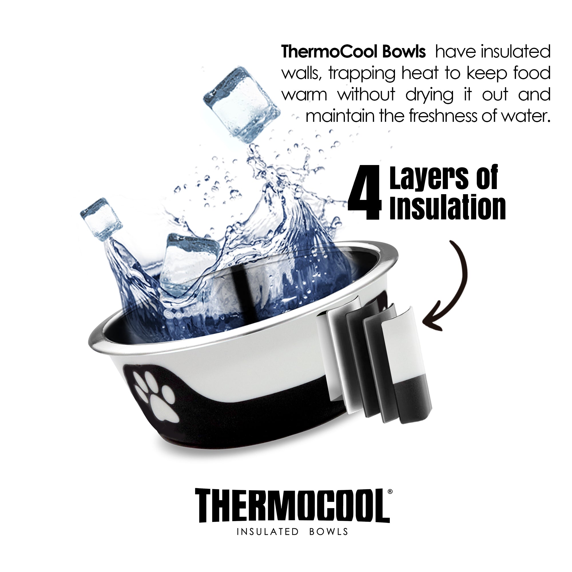 Thermocool Insulated Pet Bowl, Non-Skid Base (Black)