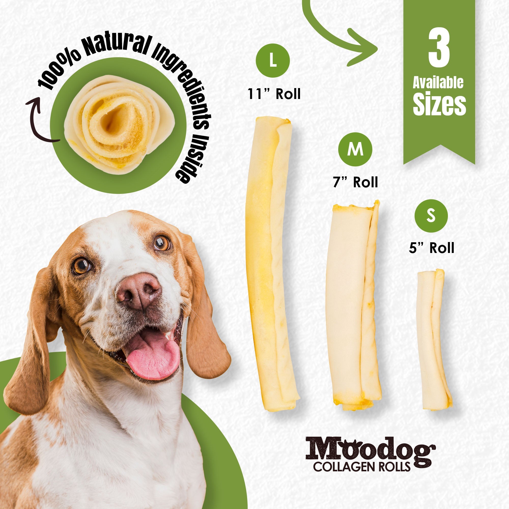 Moodog Beef Corium Collagen Roll Dog Treats
