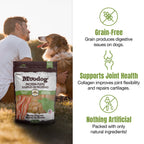 a man , a dog, and beef protein 