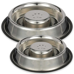 Stainless Steel Center Slow Feeder Bowl, No-Skid Base