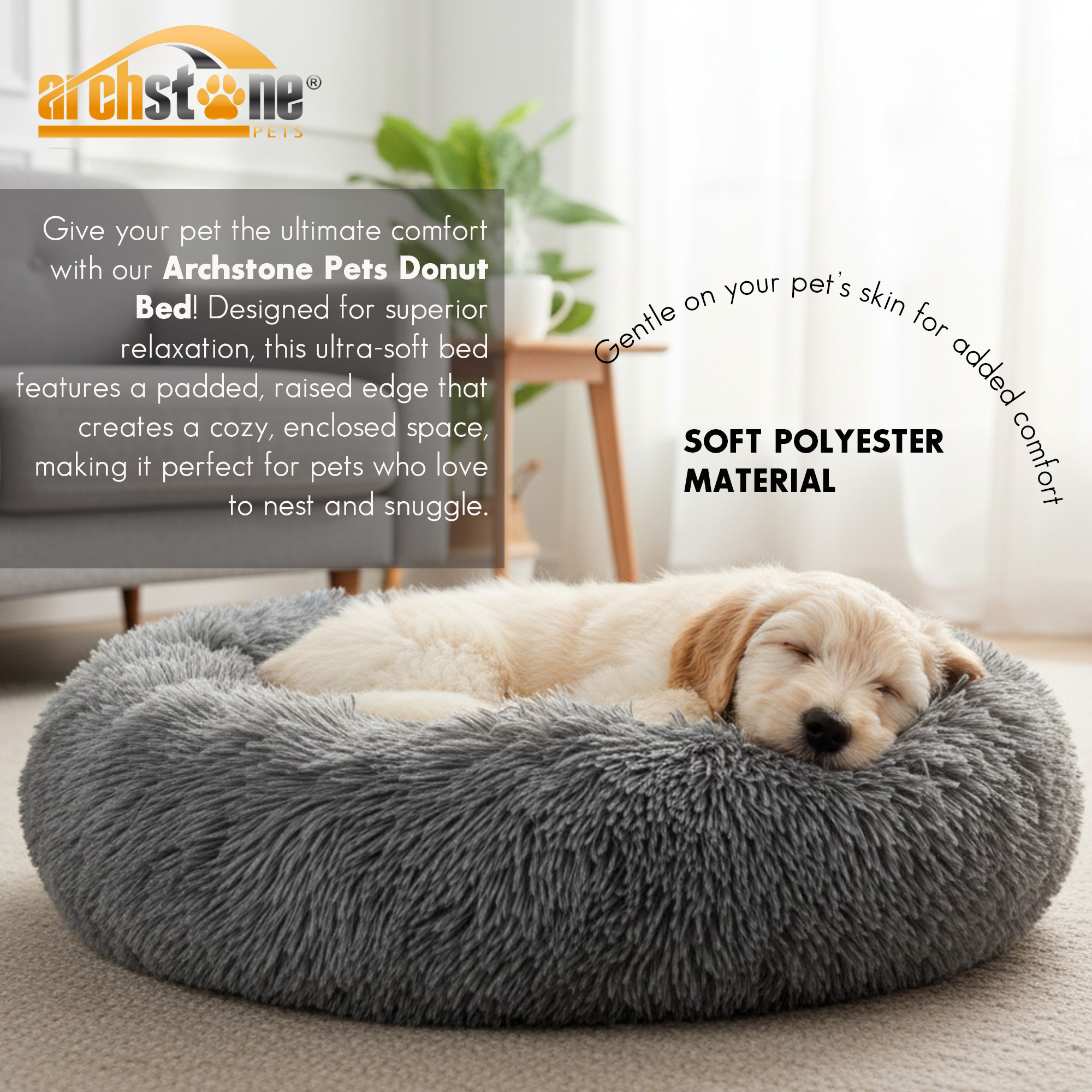 Archstone Pets - Donut Comfort Pet Beds, Gray