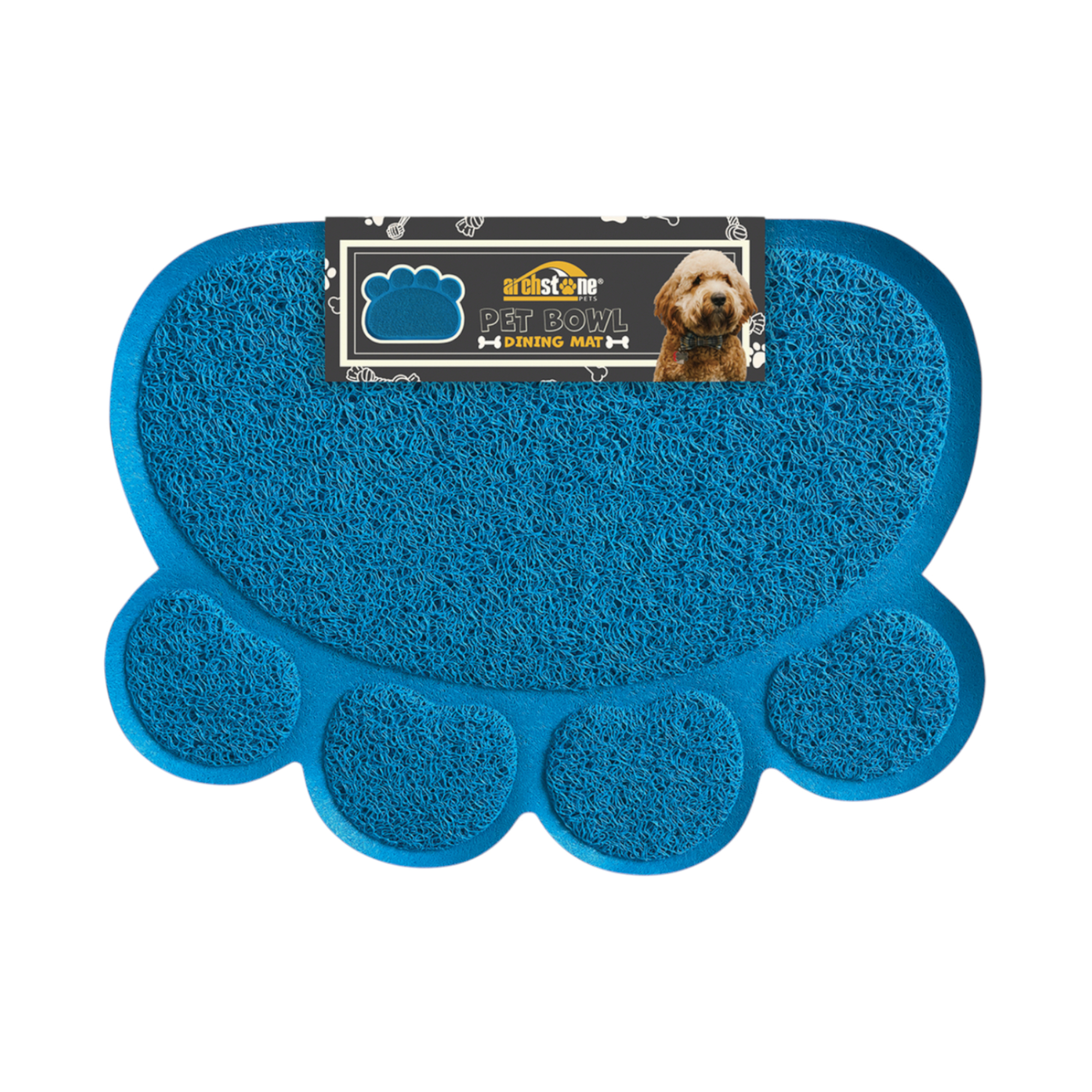 Archstone Pets - Dining Mat for Pet - Blue, Pawprint Shape