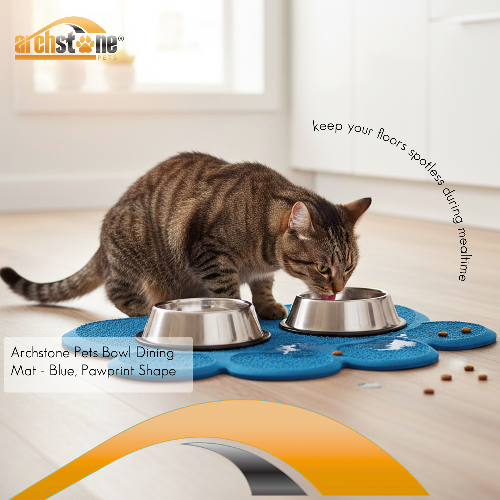 Archstone Pets - Dining Mat for Pet - Blue, Pawprint Shape Secondary image