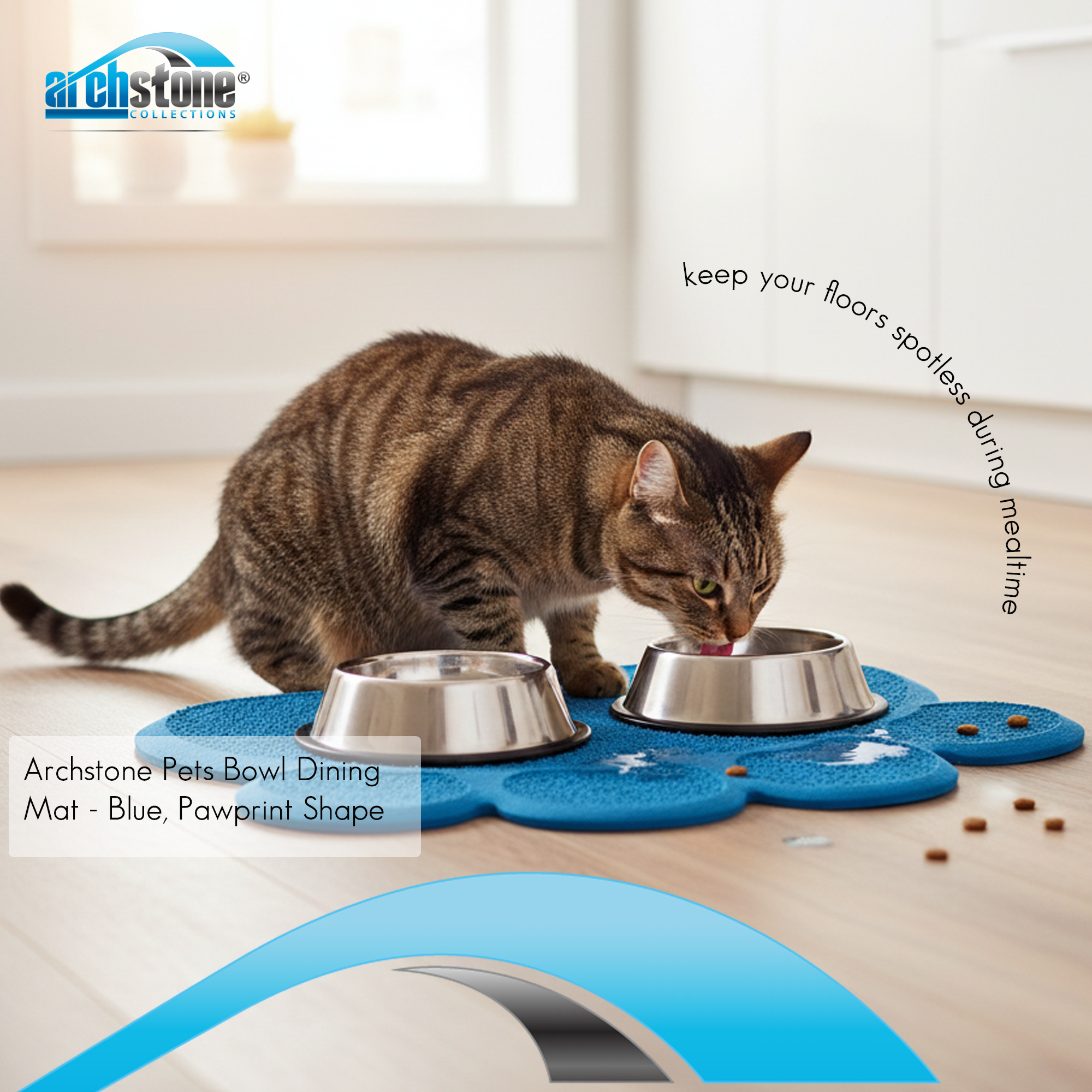ArchStone Pet - Pet Dining Mat - Blue, Pawprint Shape Secondary image