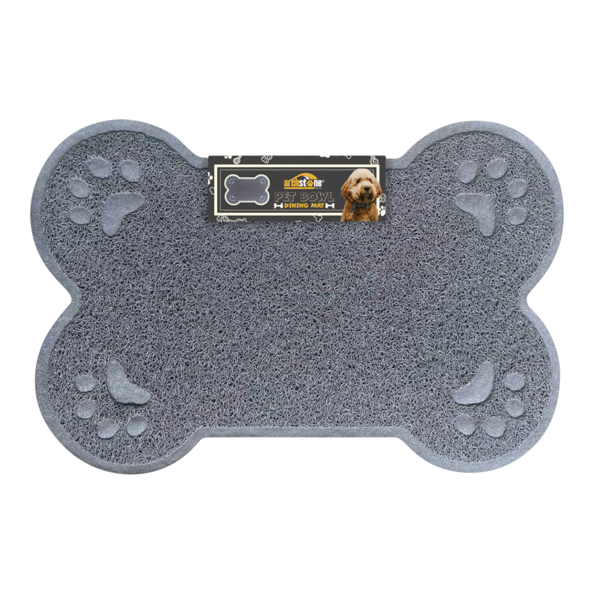 Archstone Pets - Dining Mat for Pet - Gray, Bone Shape