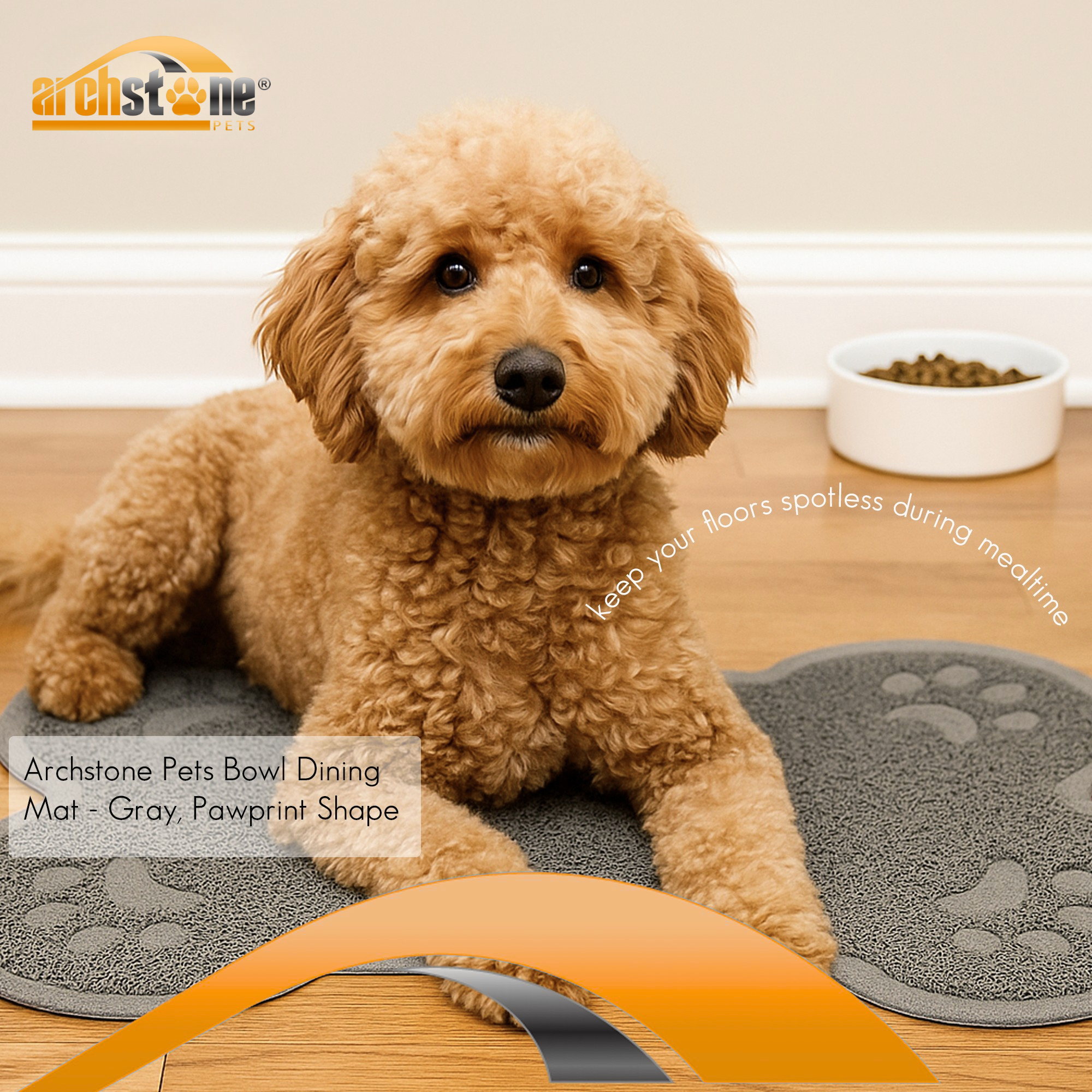 Archstone Pets - Dining Mat for Pet - Gray, Bone Shape Secondary image