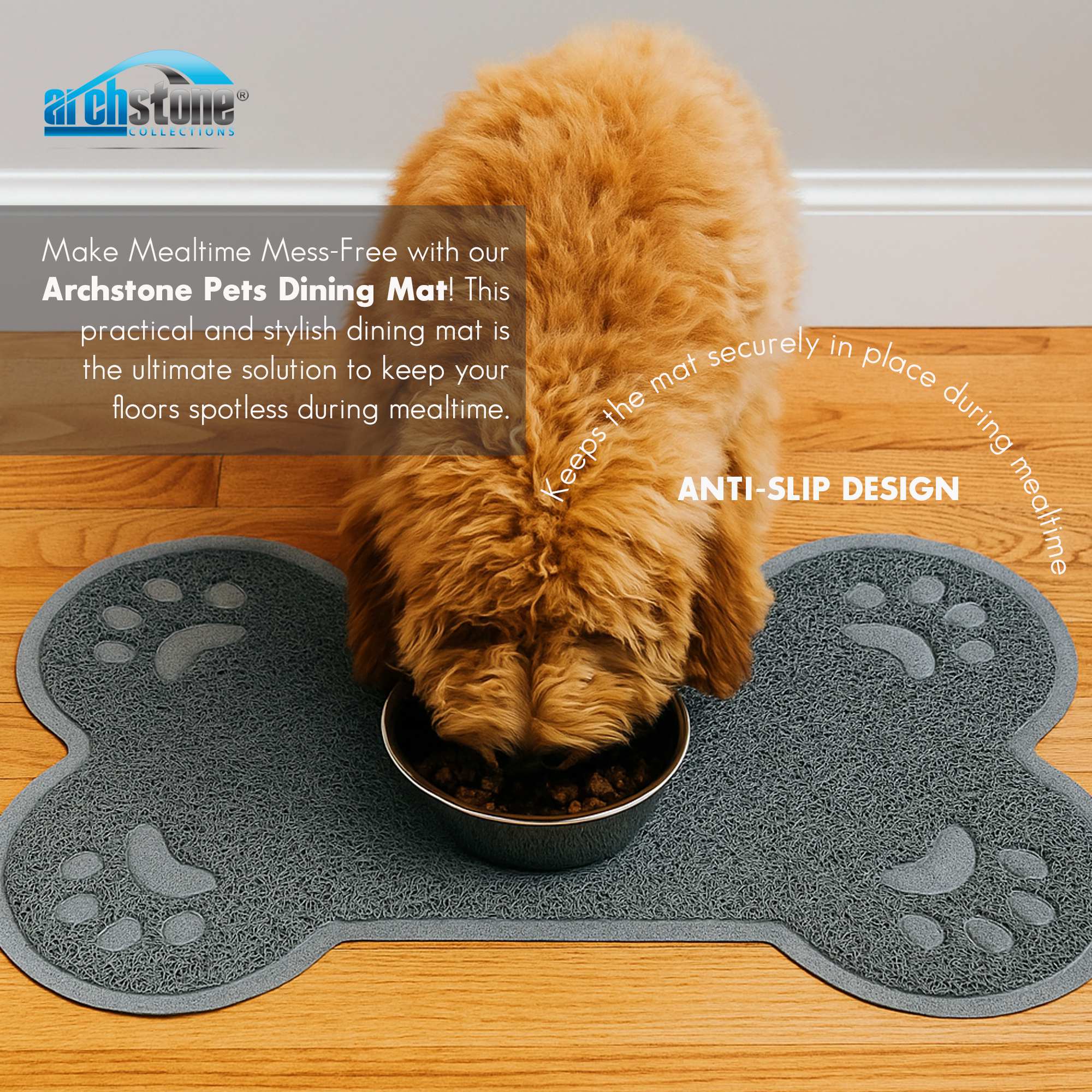 Archstone Pet - Dining mat for pets - Gray, Bone Shape Secondary image