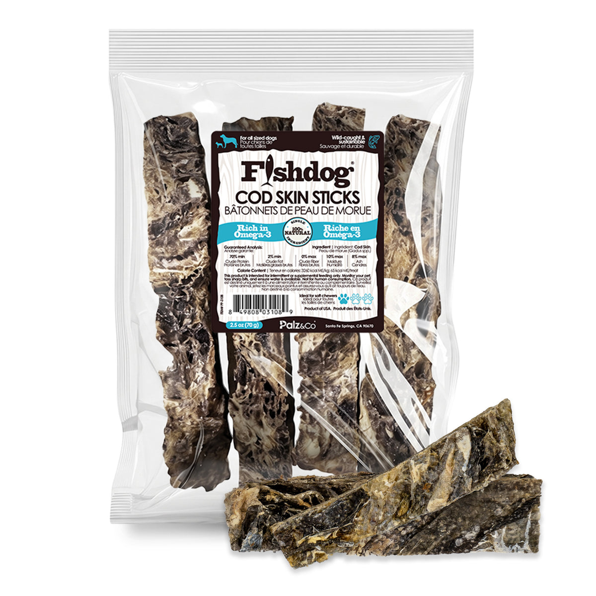 Fishdog Palzandco Fishdog Cod Sticks Dog Chew Treats, 2.5 oz