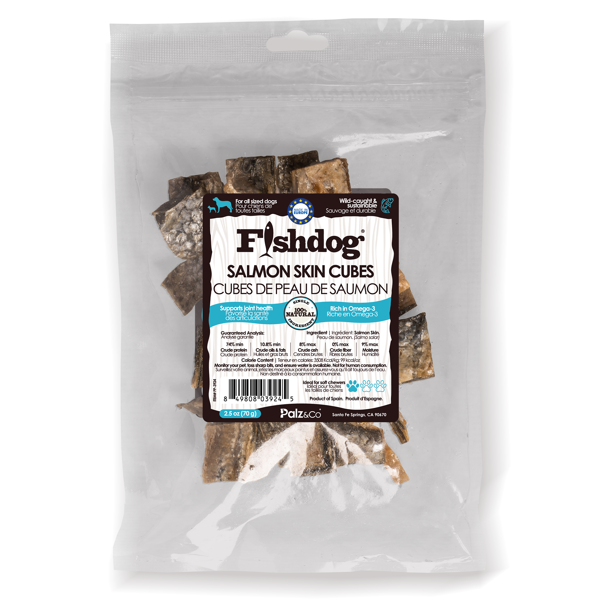 Fishdog Salmon Skin Cubes - 2.5 oz (70g)