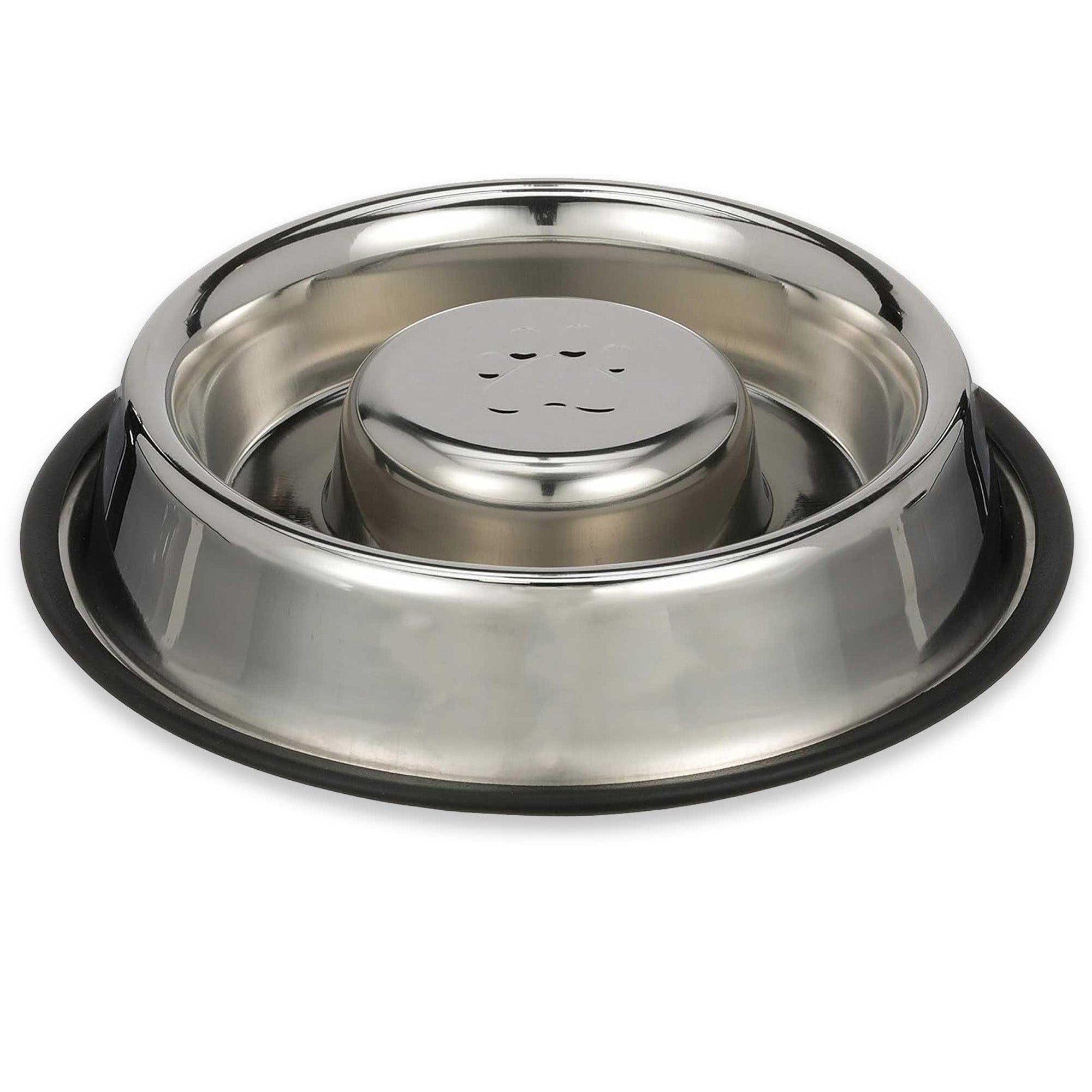 Stainless Steel Center Slow Feeder Bowls, No-Skid Base - 16oz & 32oz Main image
