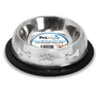 Stainless Steel Belly Pet Bowls, Paw Bone Embossed, No-Skid Base - 16oz to 48oz