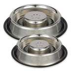 Stainless Steel Center Slow Feeder Bowls, No-Skid Base - 16oz & 32oz