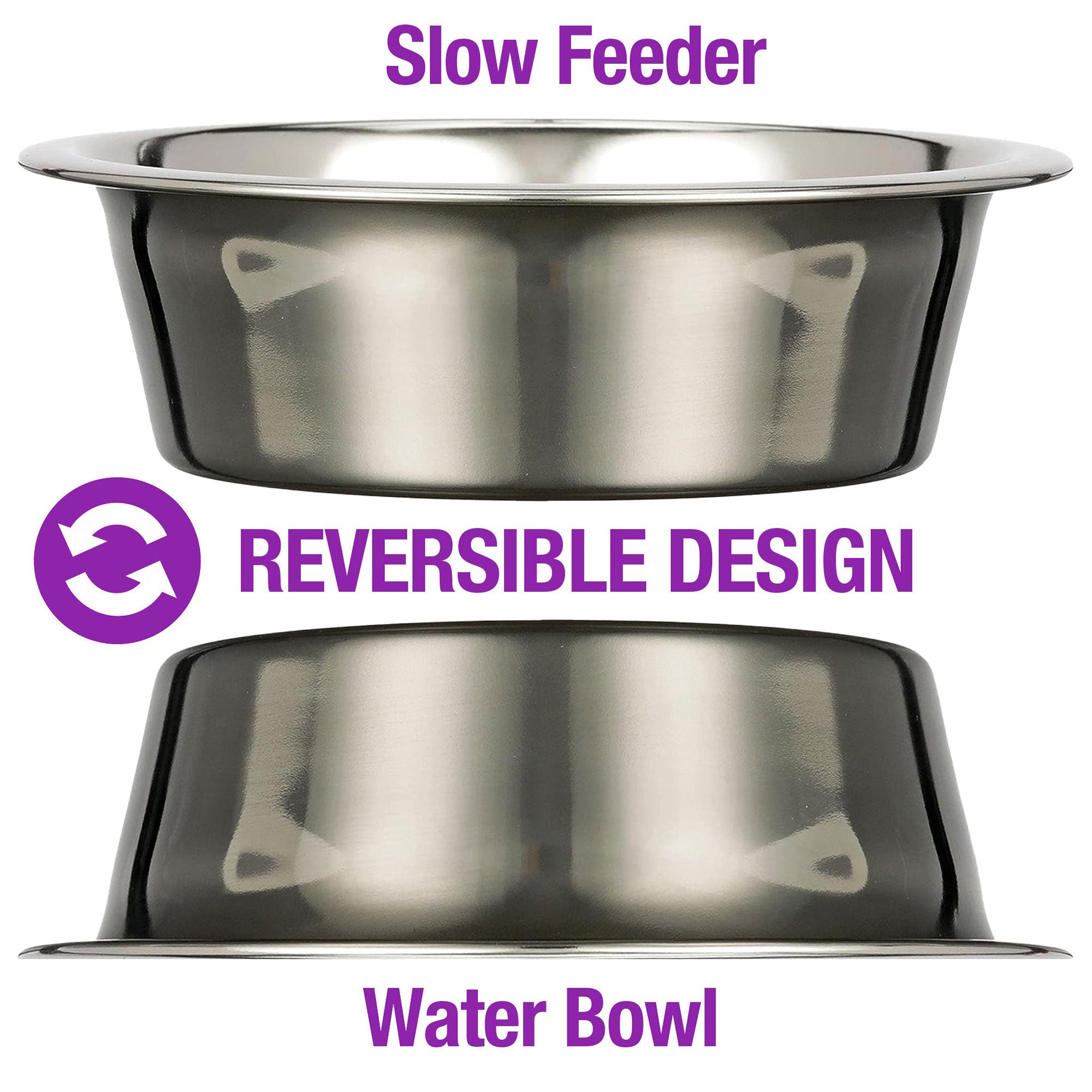 Reversible Slow Feeder Stainless Steel Dog Bowl - 6oz & 16oz