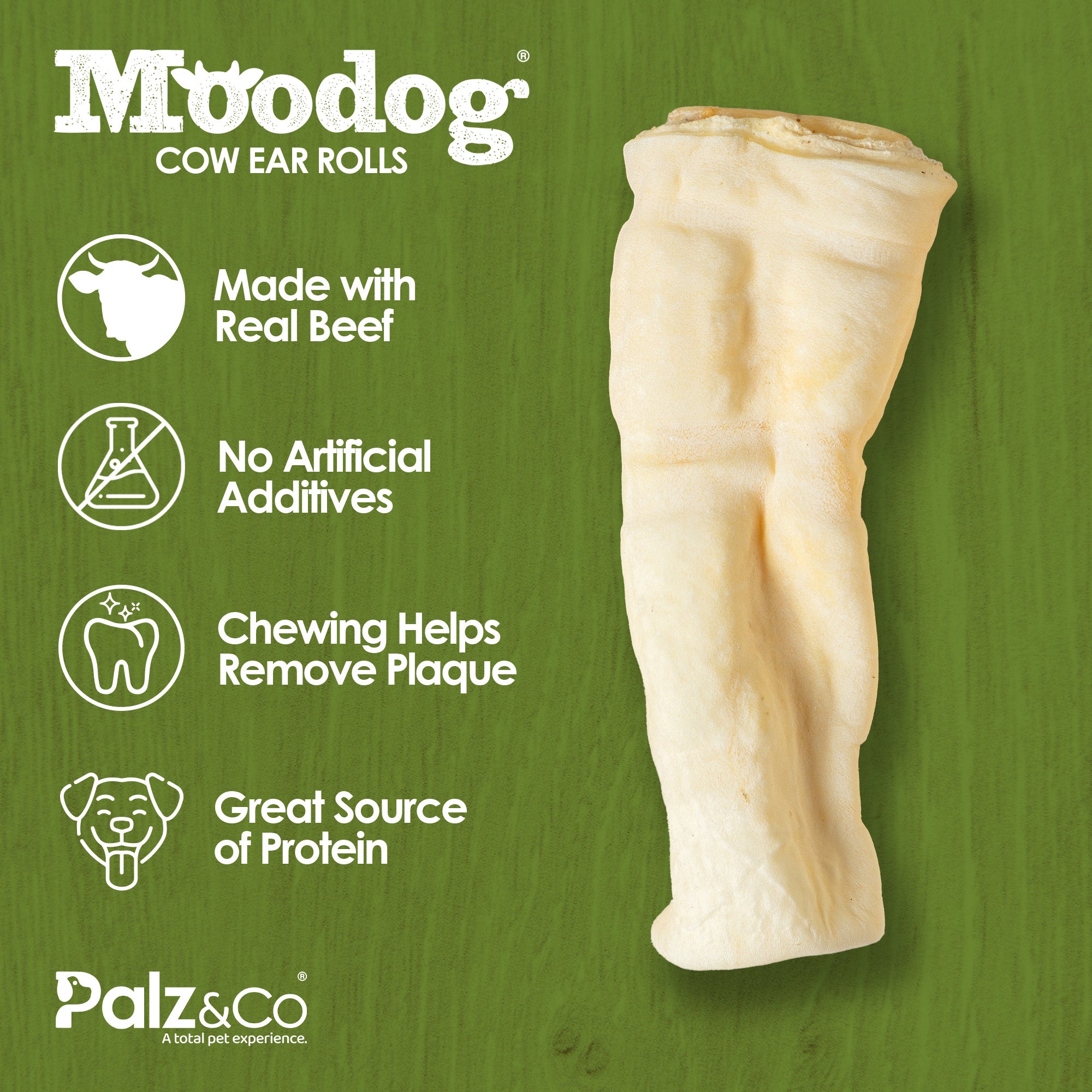 Moodog Beef Cow Ear Rolls Dog Chews - 3 Pack
