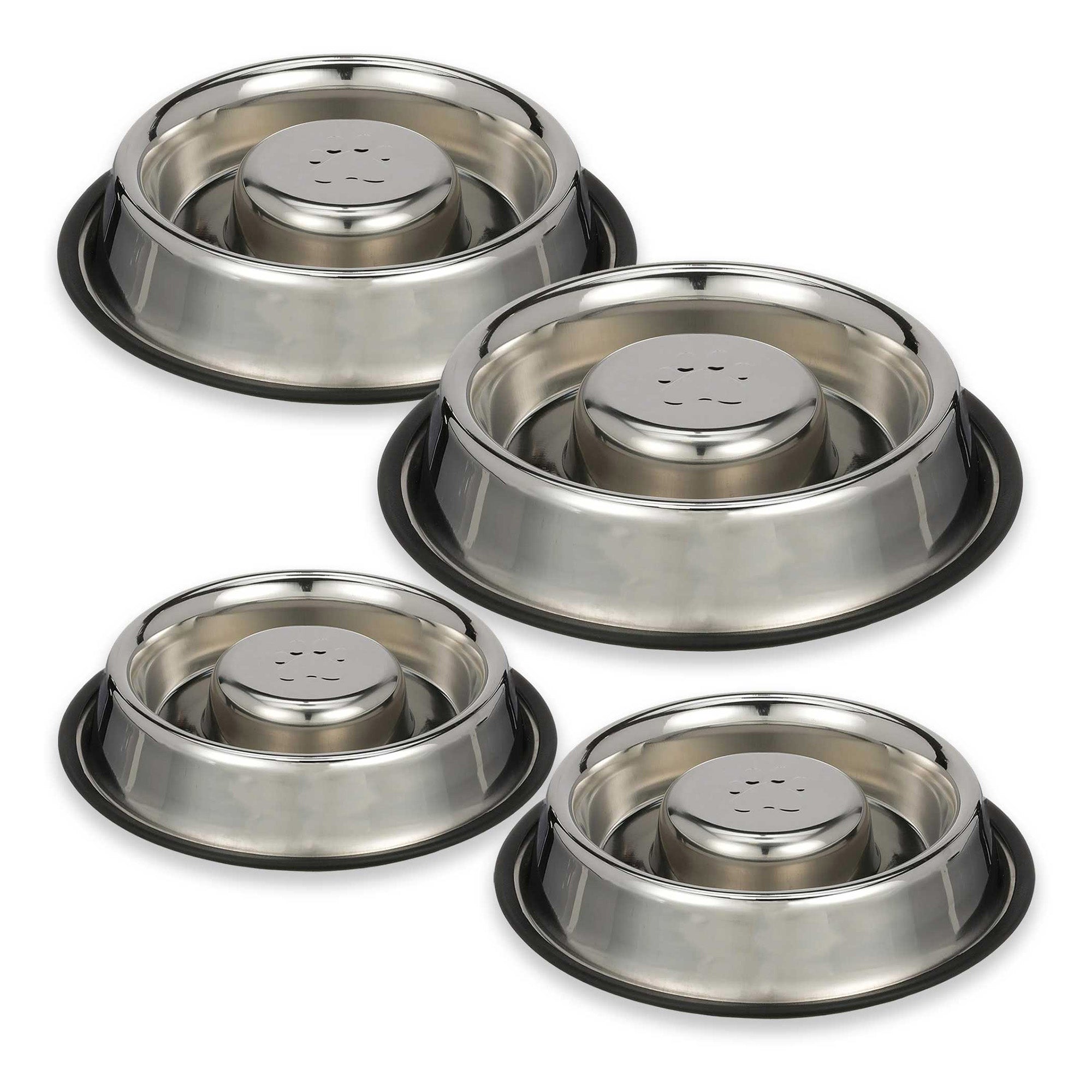 Stainless Steel Center Slow Feeder Bowls, No-Skid Base - 16oz & 32oz