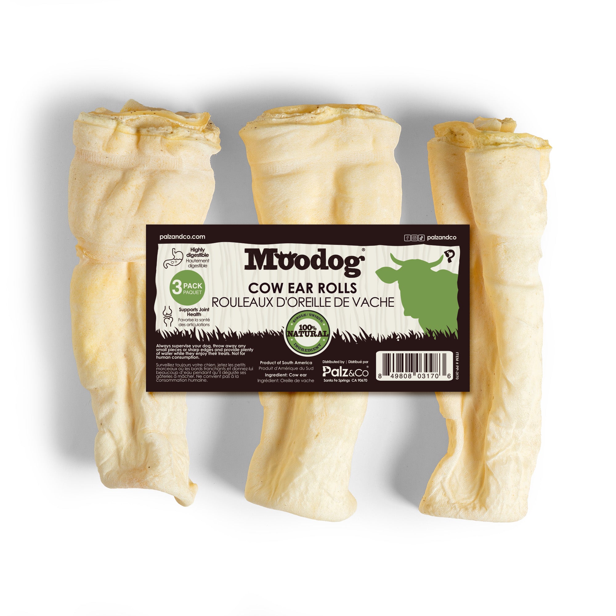 Moodog Beef Cow Ear Rolls Dog Chews - 3 Pack