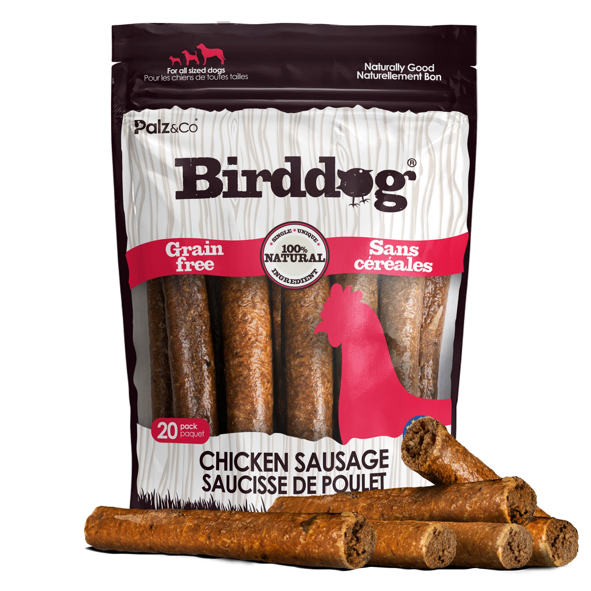 Birddog Chicken Sausage Dog Treats - Pack of 8 & 20