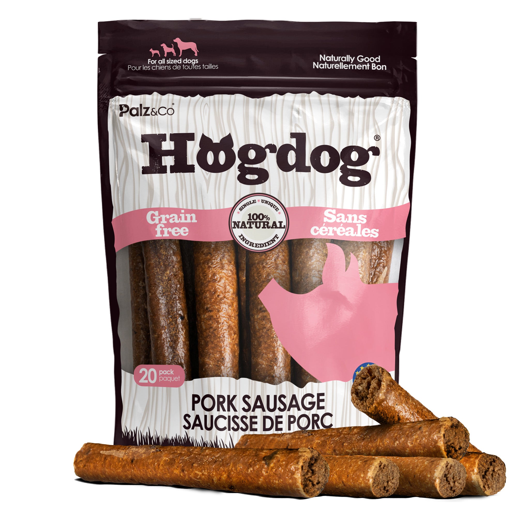 Hogdog Pork Sausage Dog Treats - Pack of 8 & 20