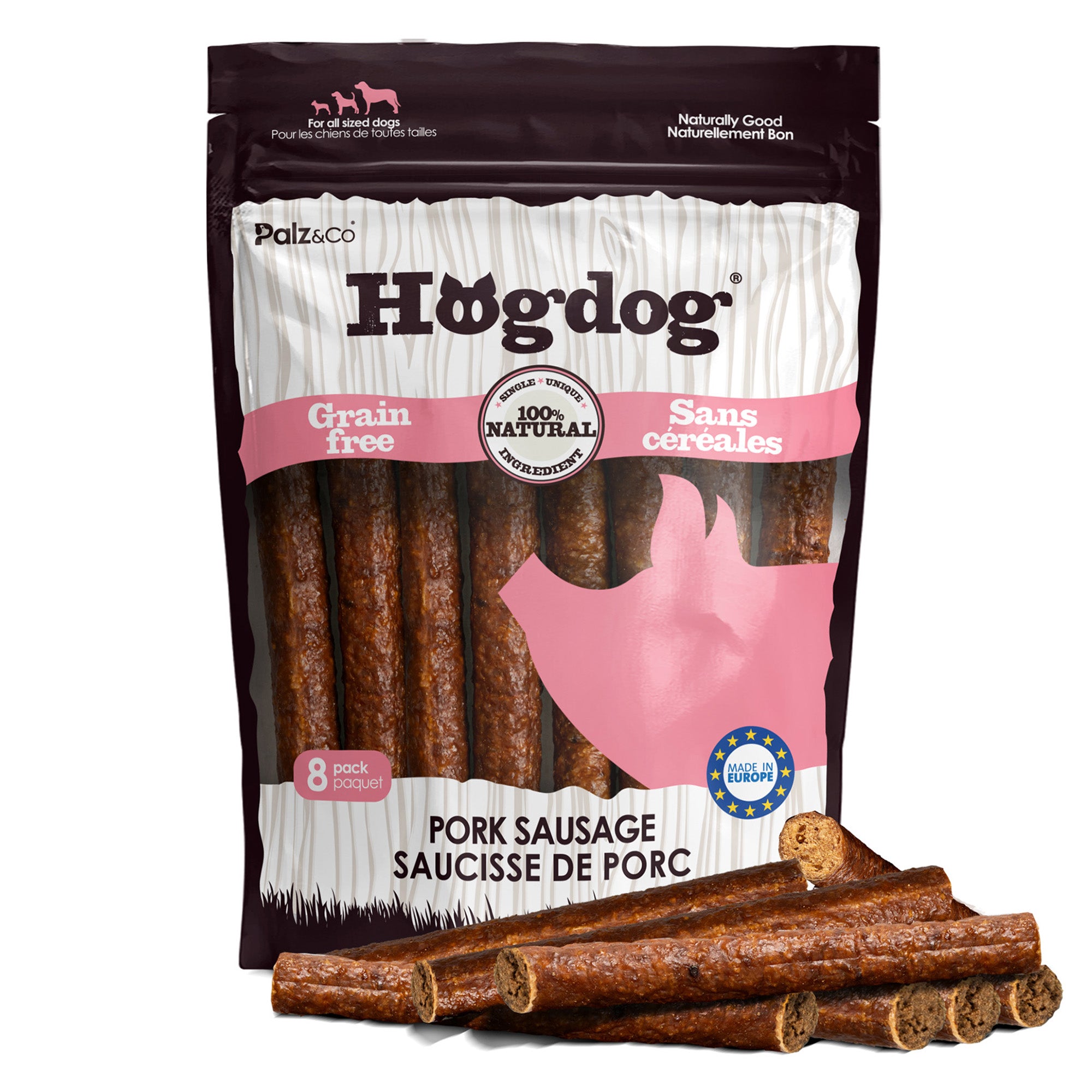 Hogdog Pork Sausage Dog Treats - Pack of 8 & 20