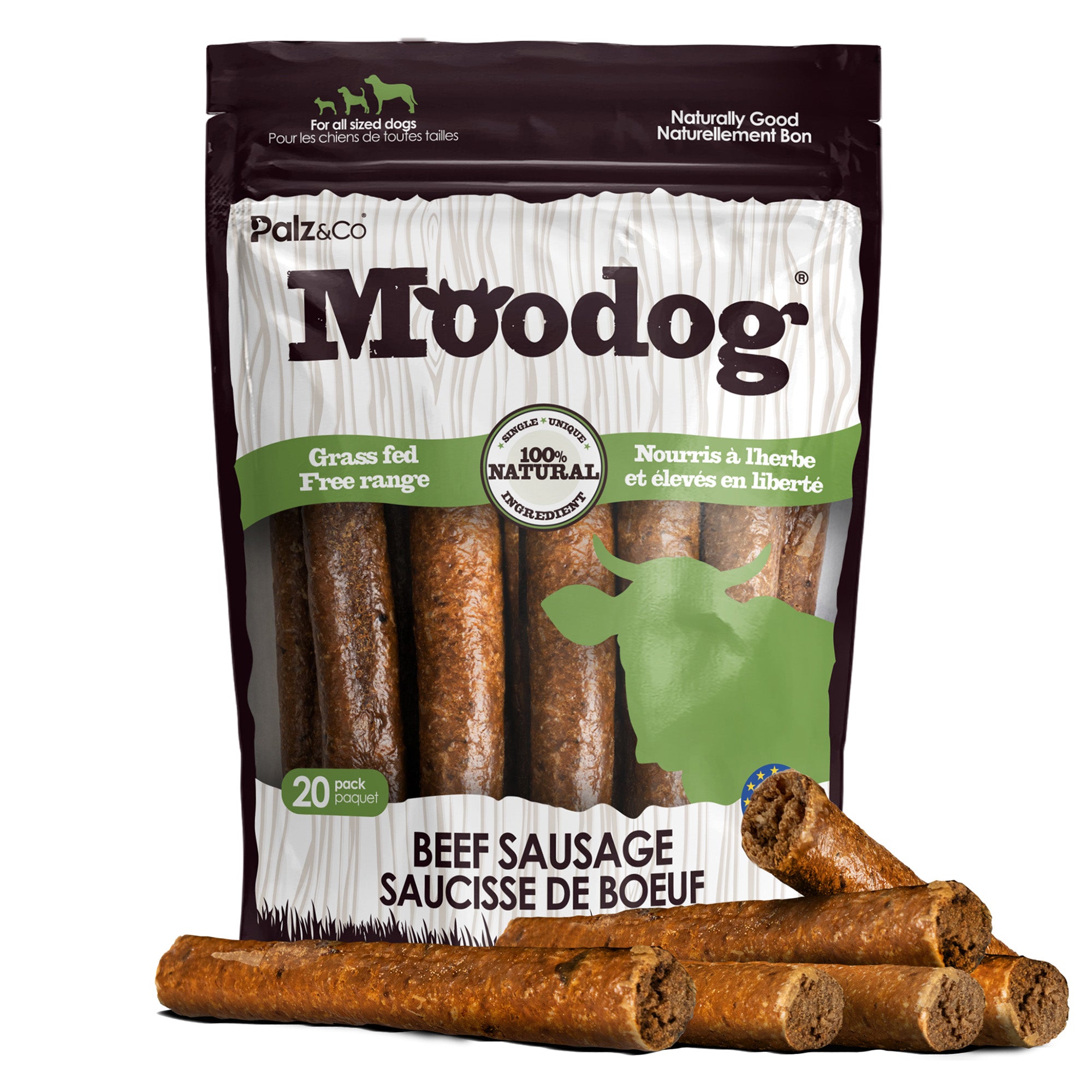 Moodog Beef Sausage Dog Treats - Pack of 8 & 20