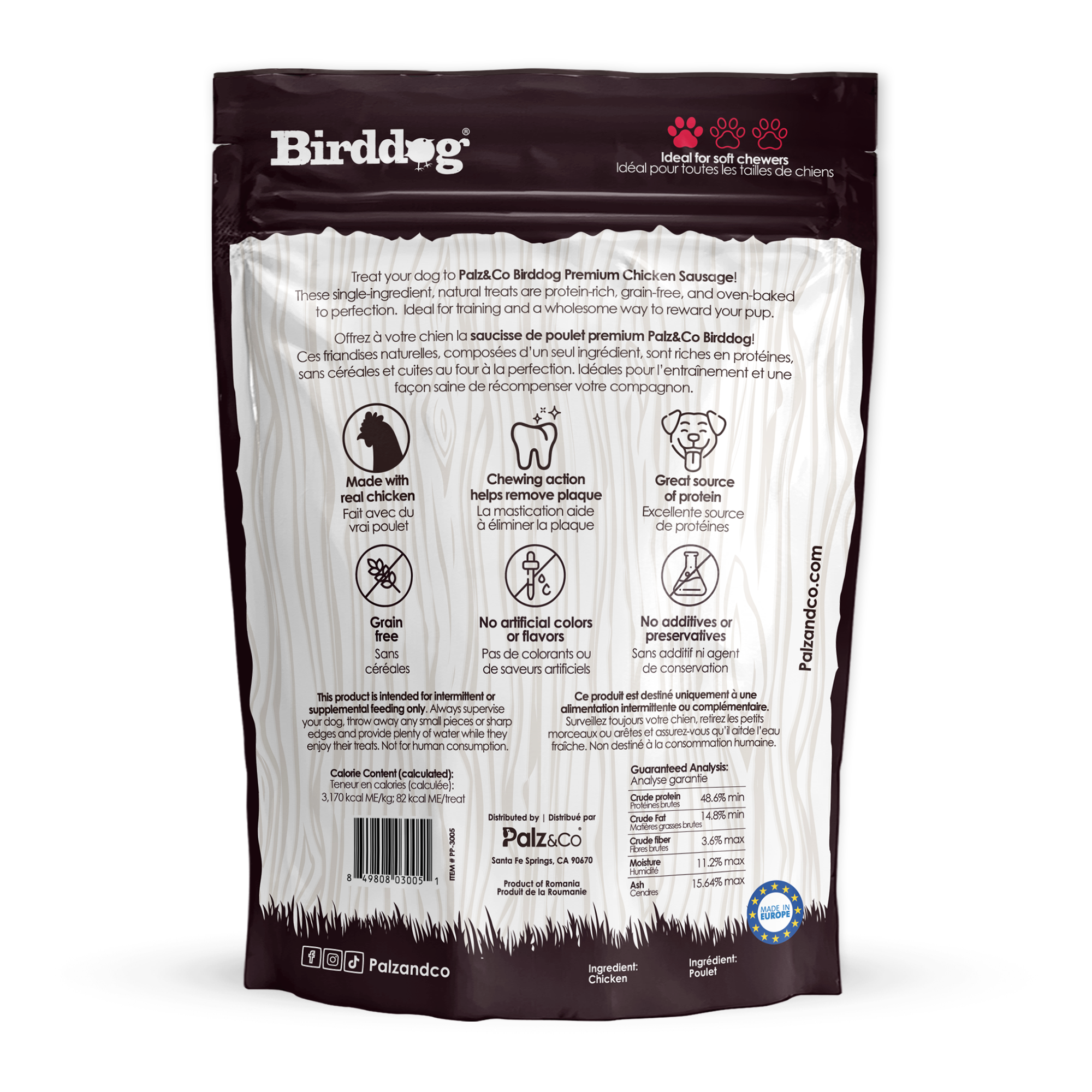 Birddog Chicken Sausage Dog Treats - Pack of 8 & 20