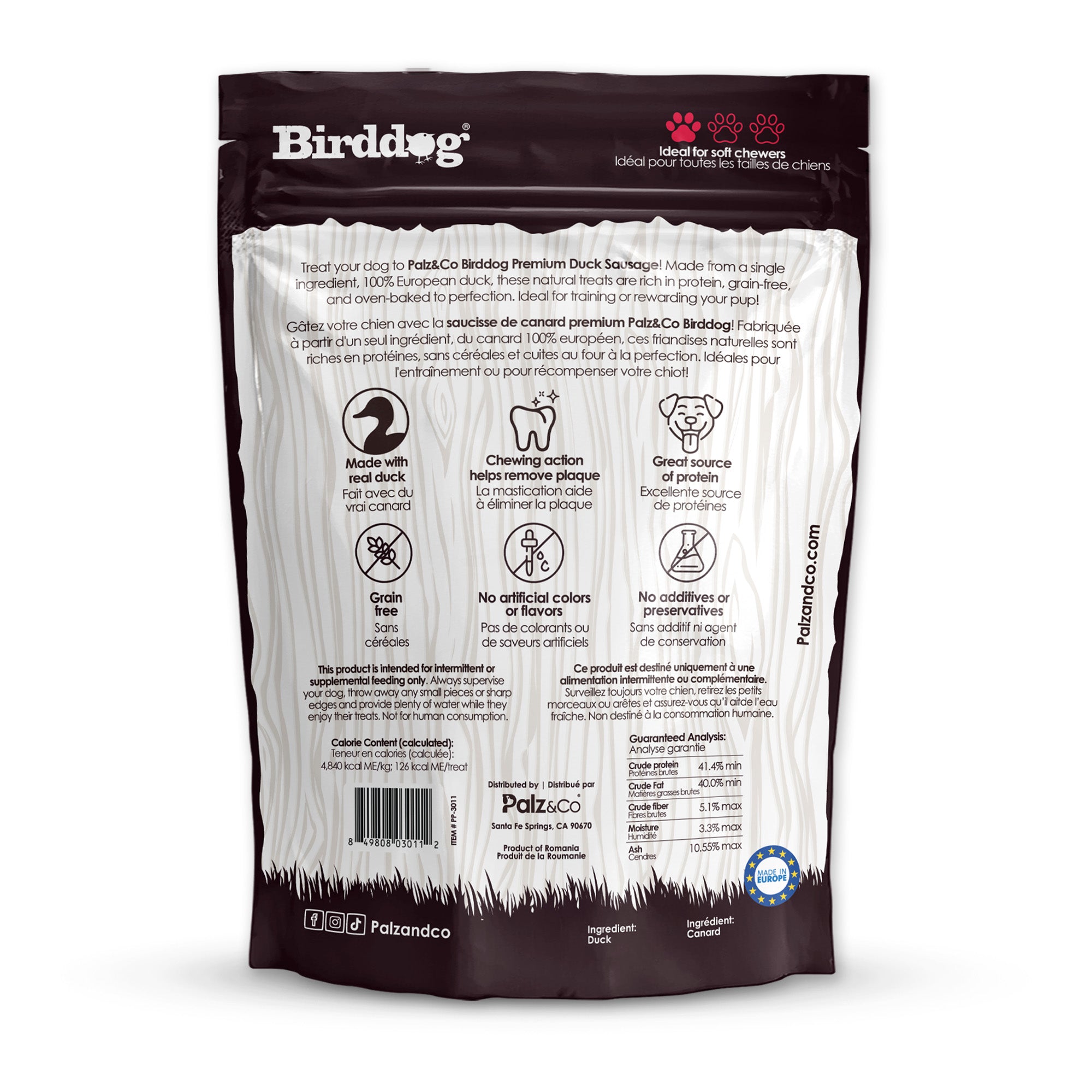 Birddog Duck Sausage Dog Treats - Pack of 8 & 20
