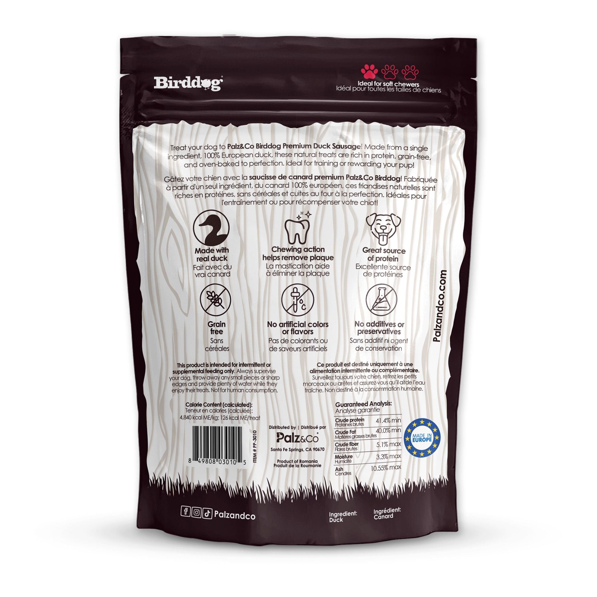 Birddog Duck Sausage Dog Treats - Pack of 8 & 20