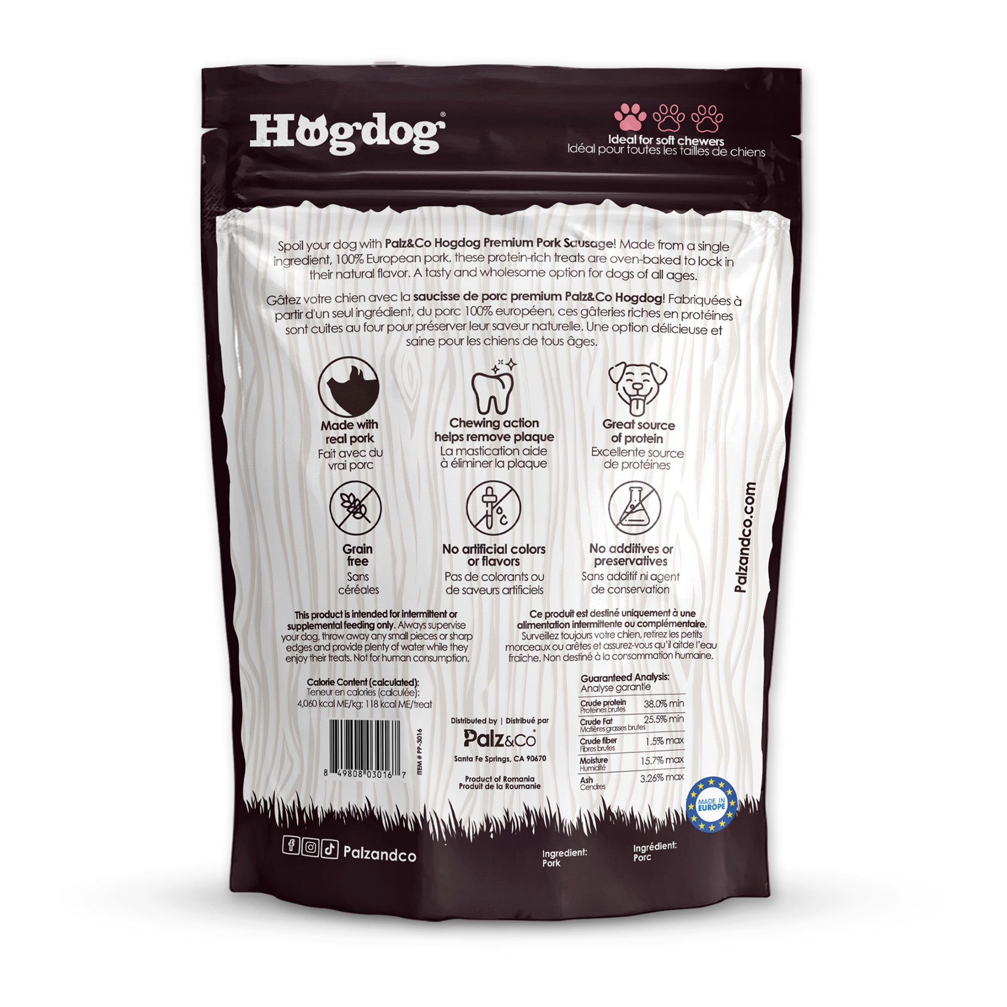 Hogdog Pork Sausage Dog Treats - Pack of 8 & 20