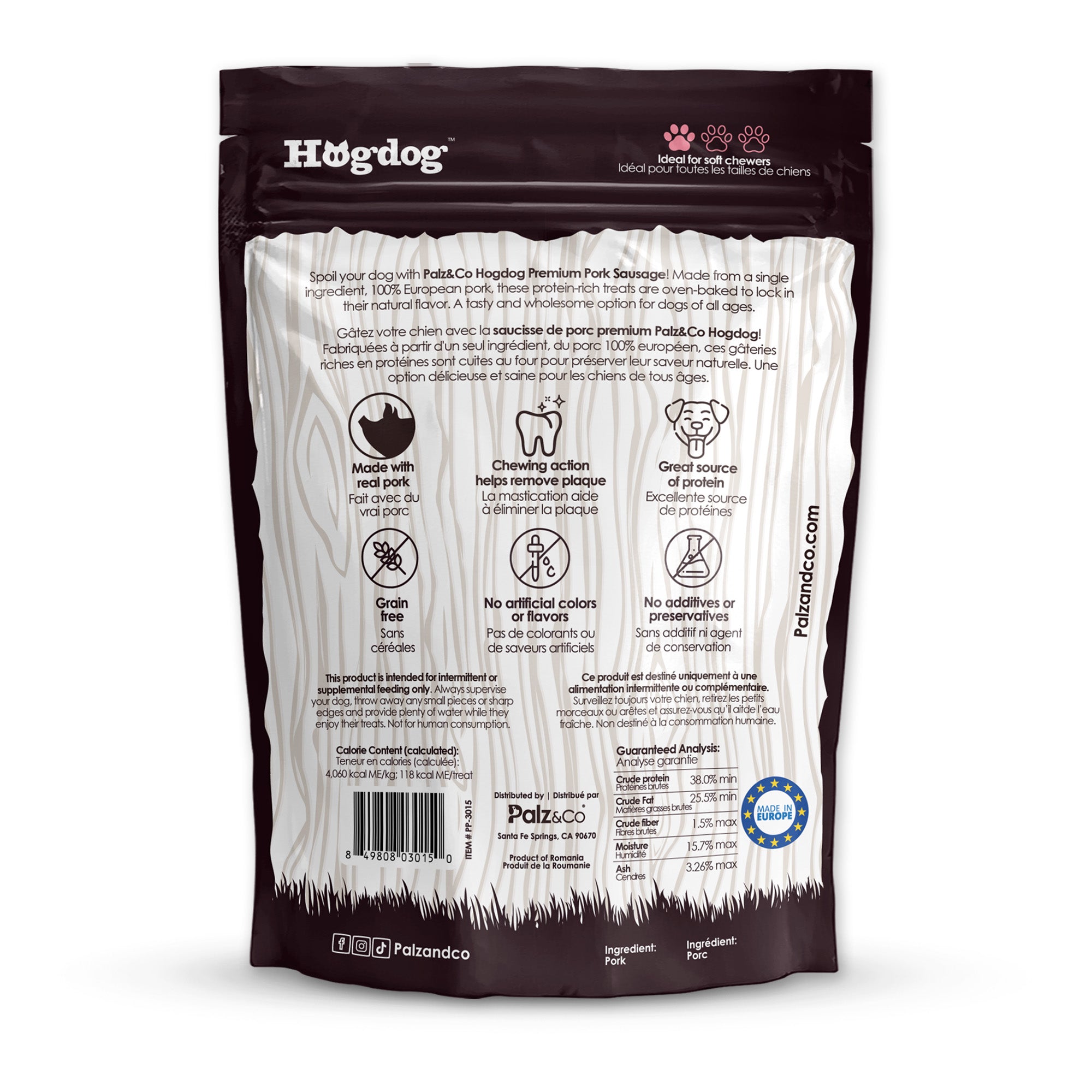 Hogdog Pork Sausage Dog Treats - Pack of 8 & 20