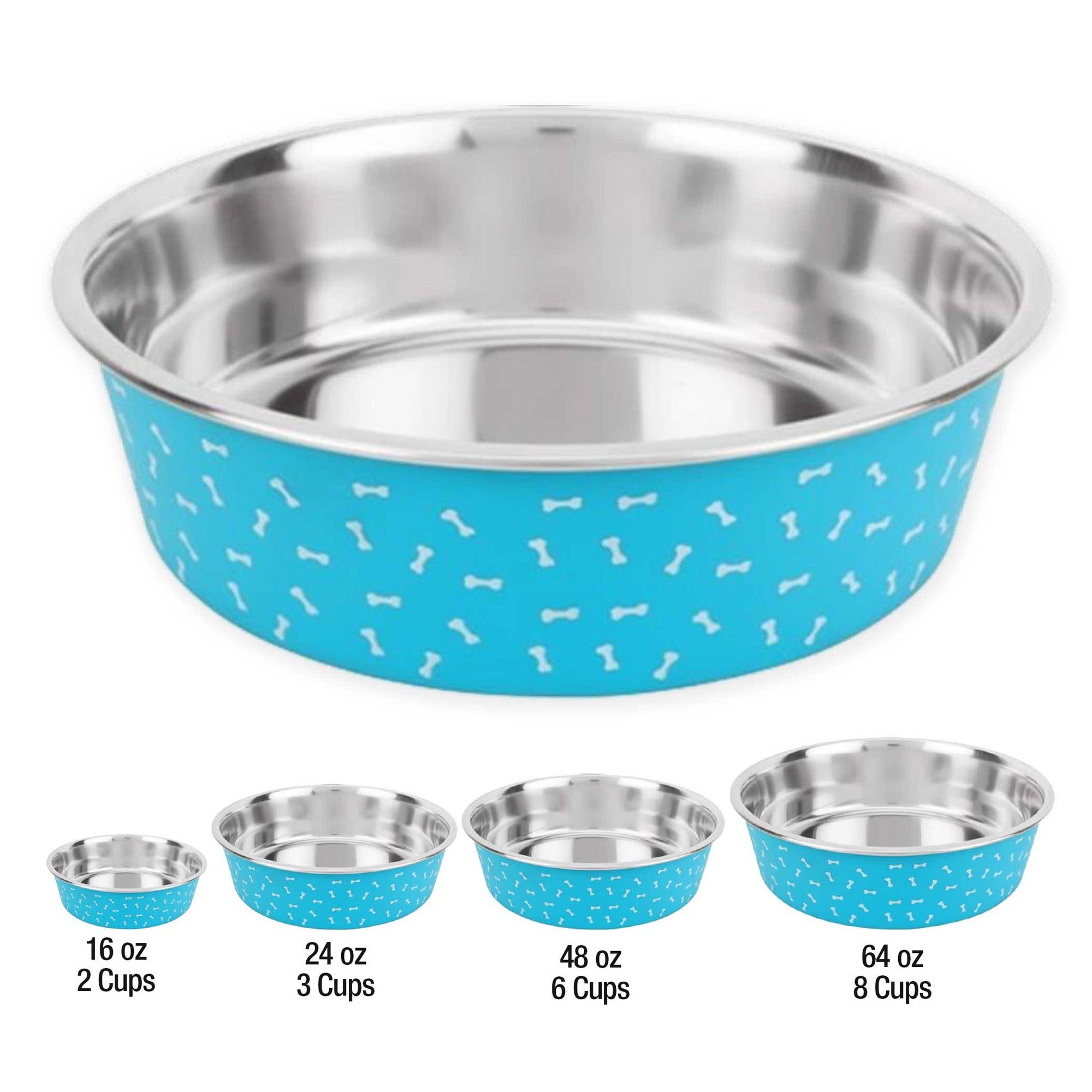 Deco-Blue Stainless Steel Bowl, No-Skid Base - 16oz to 64oz