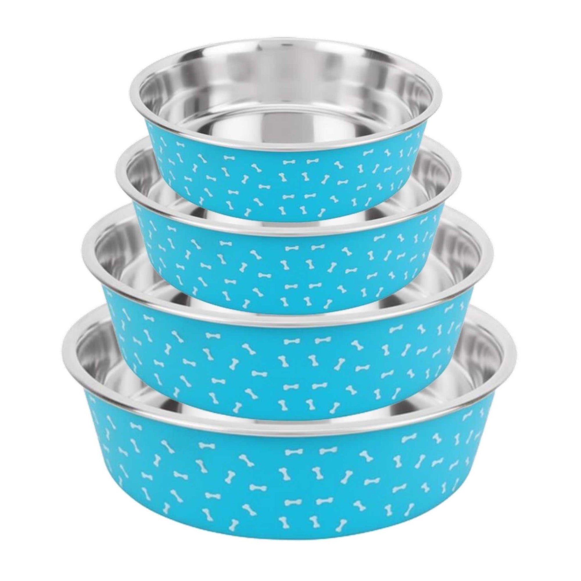 Deco-Blue Stainless Steel Bowl, No-Skid Base - 16oz to 64oz