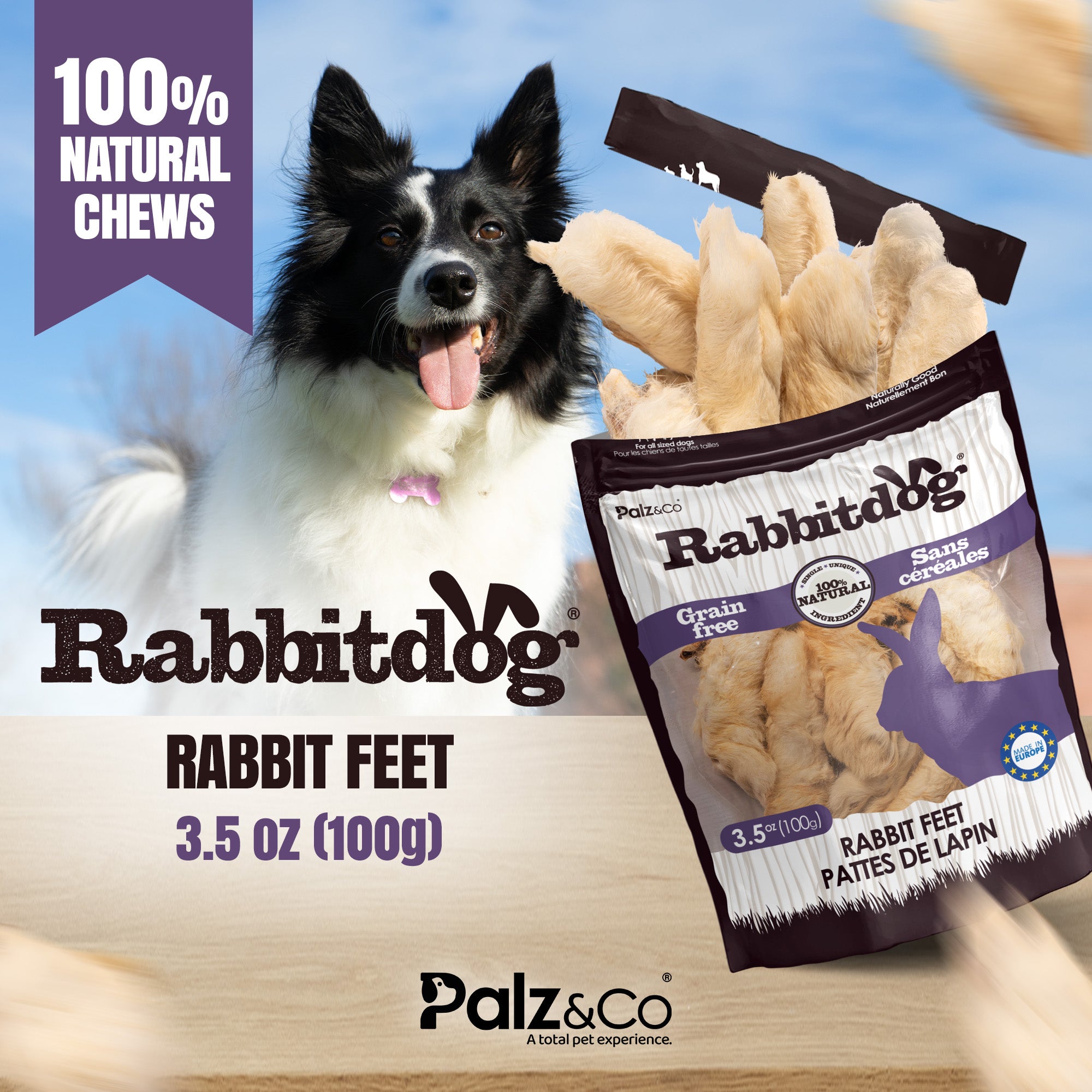 Rabbitdog Rabbit Feet (With Fur) - 3.5 oz (100g)