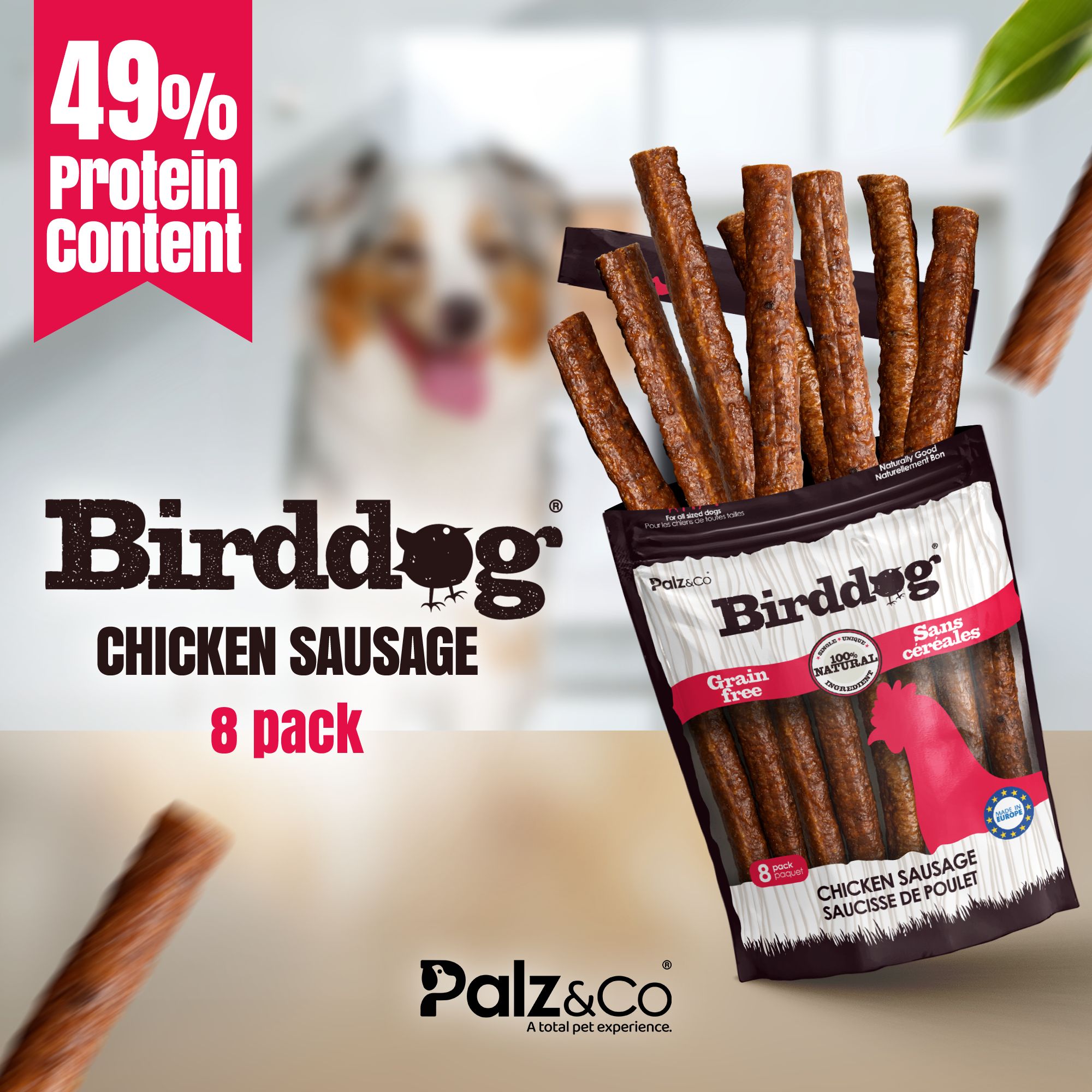 Birddog Chicken Sausage Dog Treats - Pack of 8 & 20