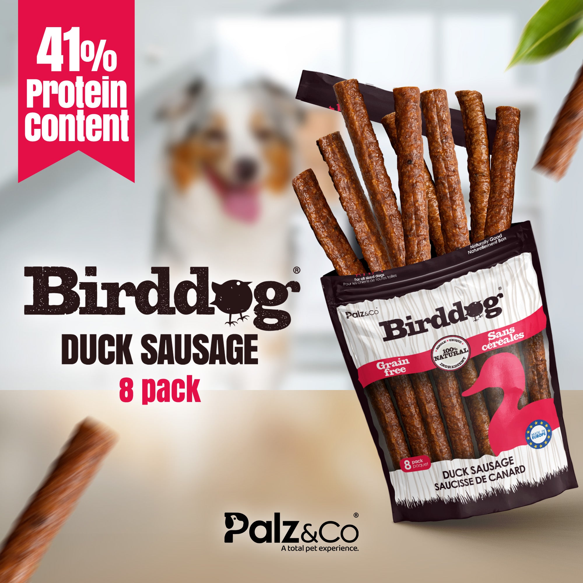 Birddog Duck Sausage Dog Treats - Pack of 8 & 20