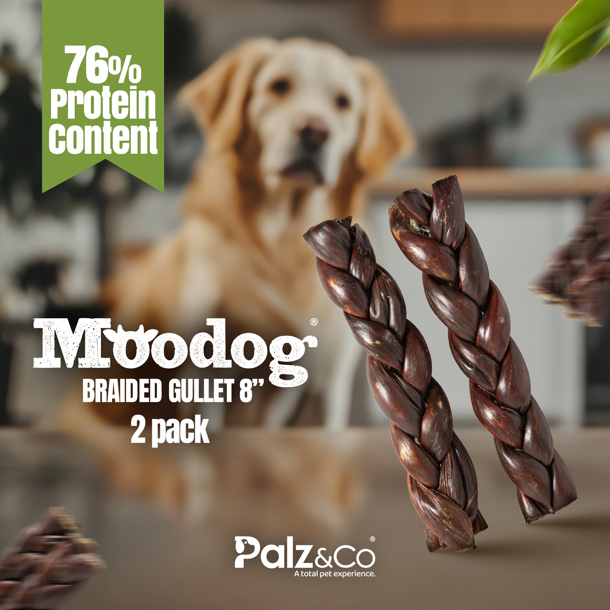 MooDog Beef Braided Gullet 8" - Pack of 2