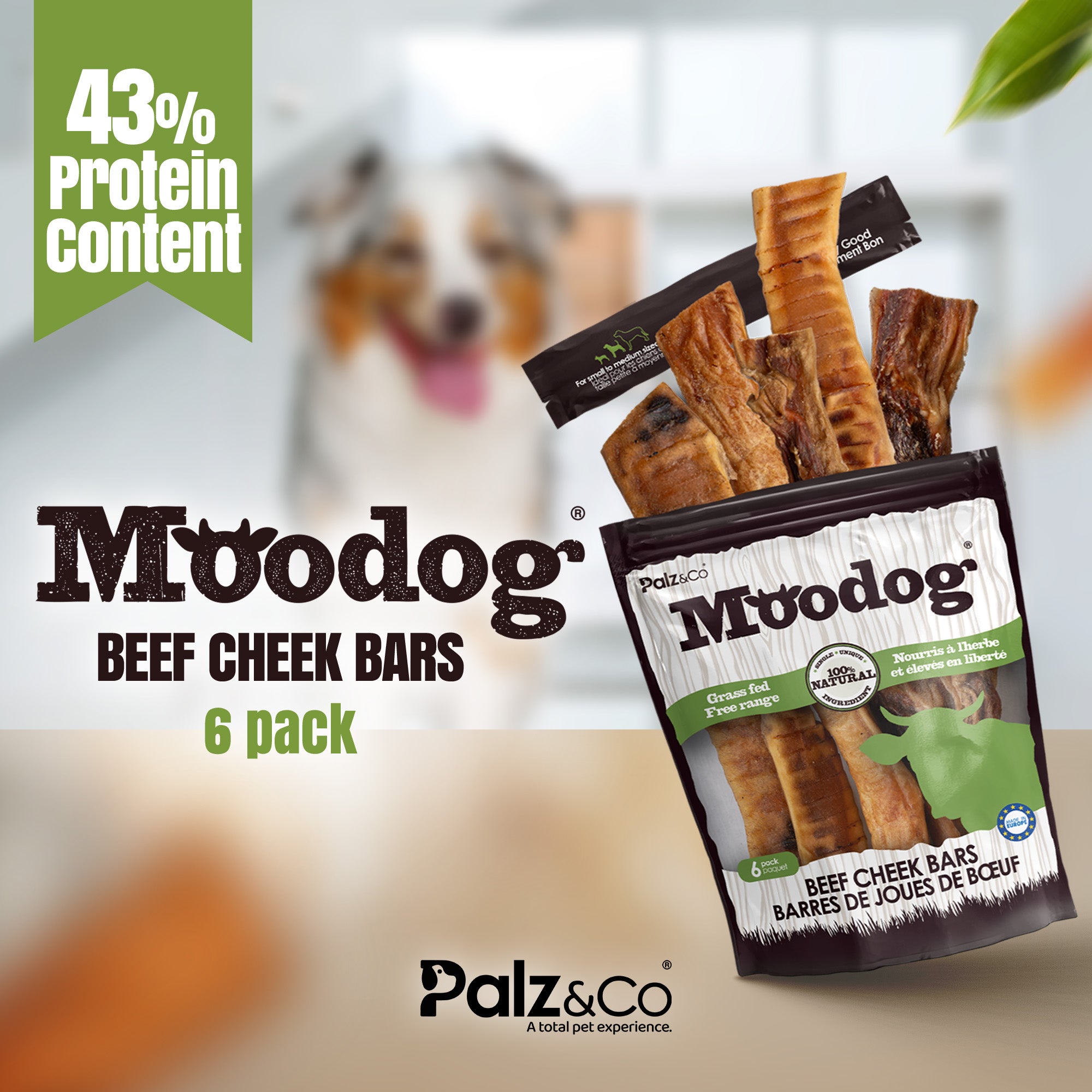 Moodog Beef Cheek Bars - Pack of 6