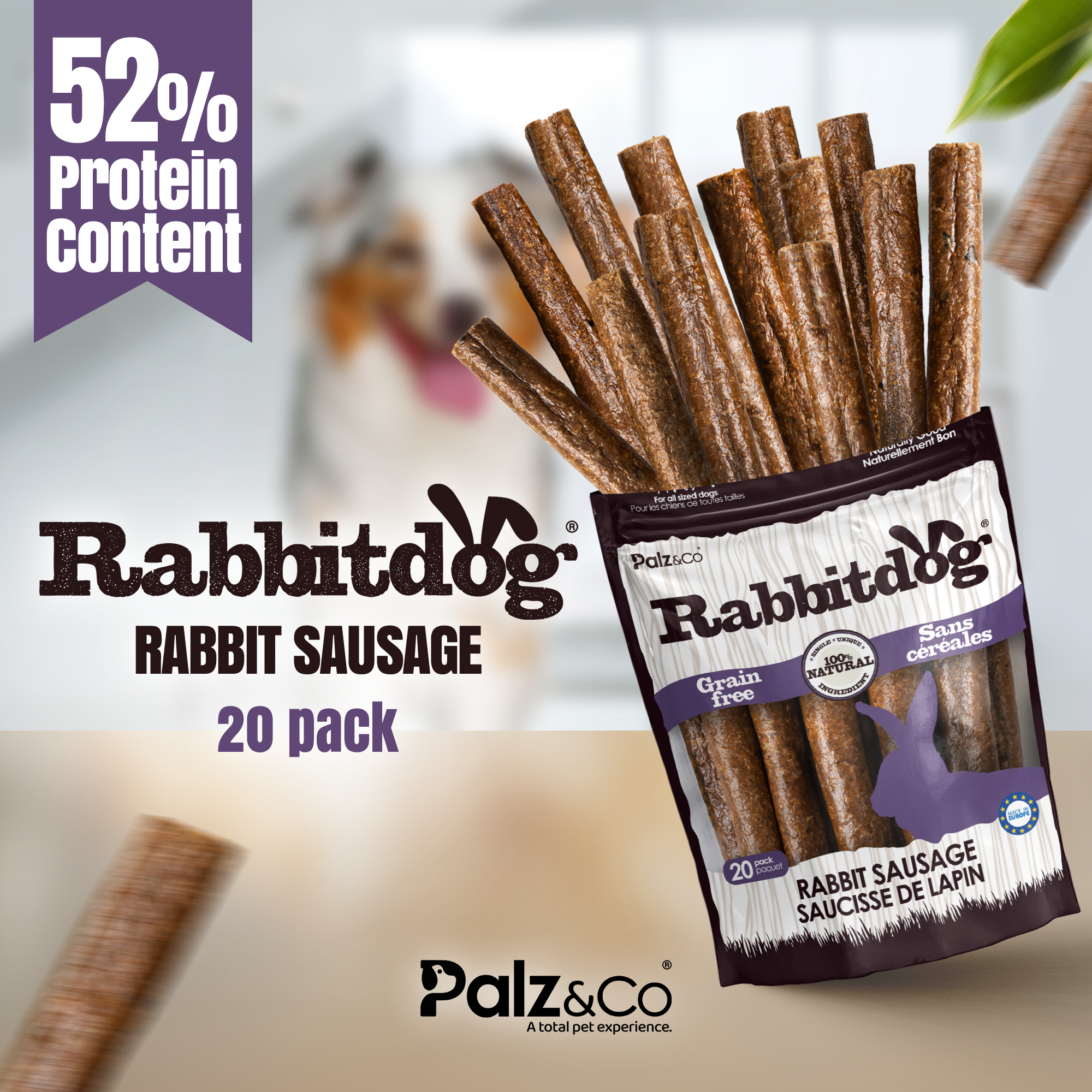 Rabbitdog Rabbit Sausage Dog Treats - Pack of 8 & 20