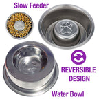 Reversible Slow Feeder Stainless Steel Dog Bowl - 6oz & 16oz