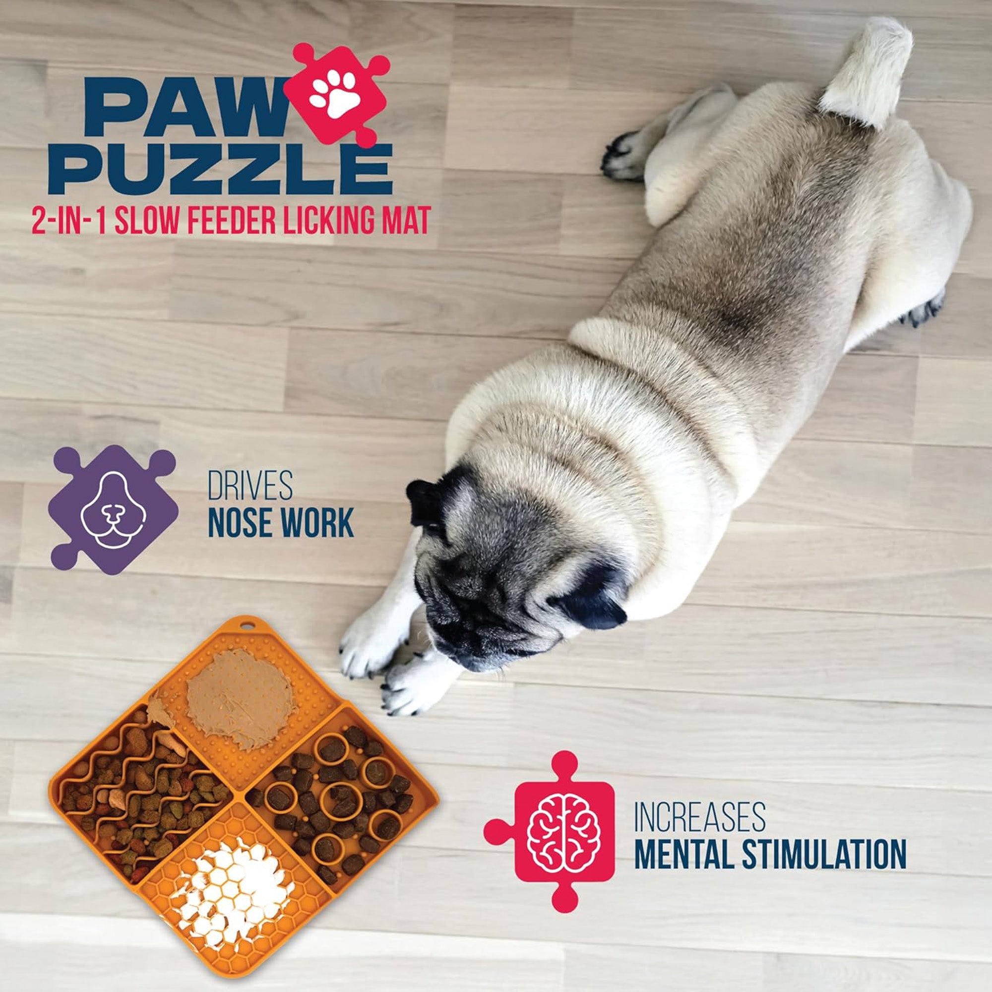 Paw Puzzle Silicone 2-in-1 Slow Feeder & Lick Mat - 3 Sizes & Colors