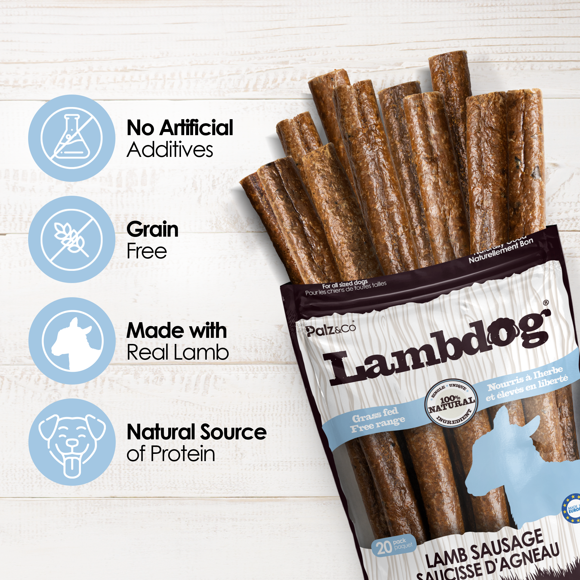 Lambdog Lamb Sausage Dog Treats - Pack of 8 & 20
