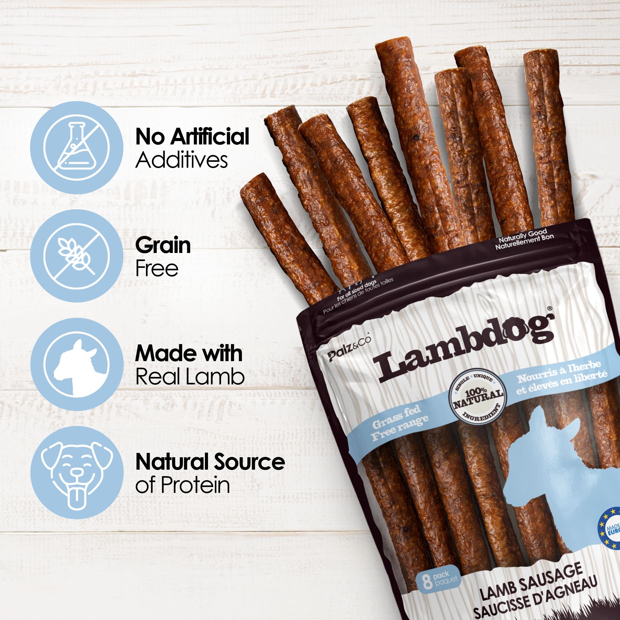 Lambdog Lamb Sausage Dog Treats - Pack of 8 & 20