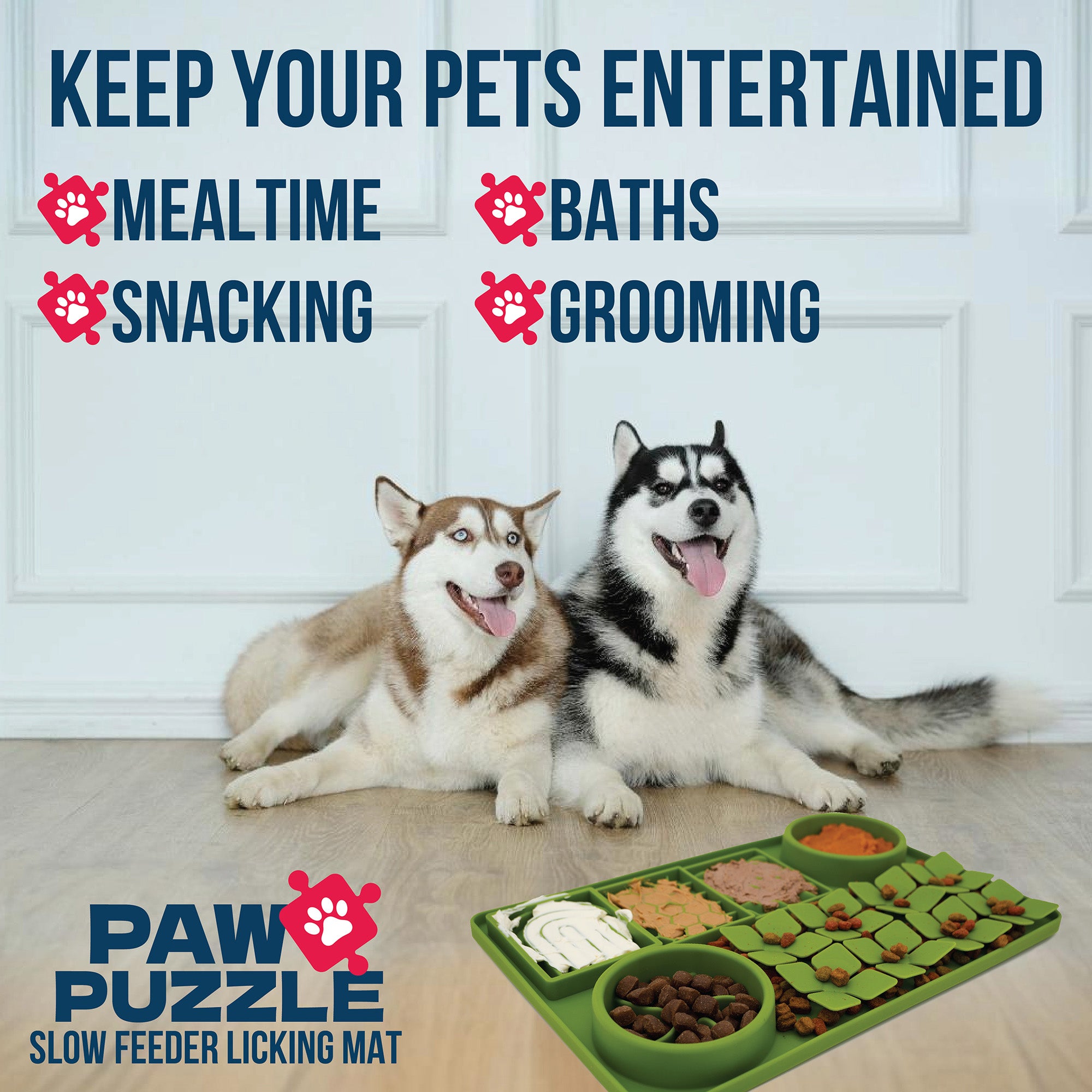 Paw Puzzle Silicone 2-in-1 Slow Feeder & Lick Mat - 3 Sizes & Colors