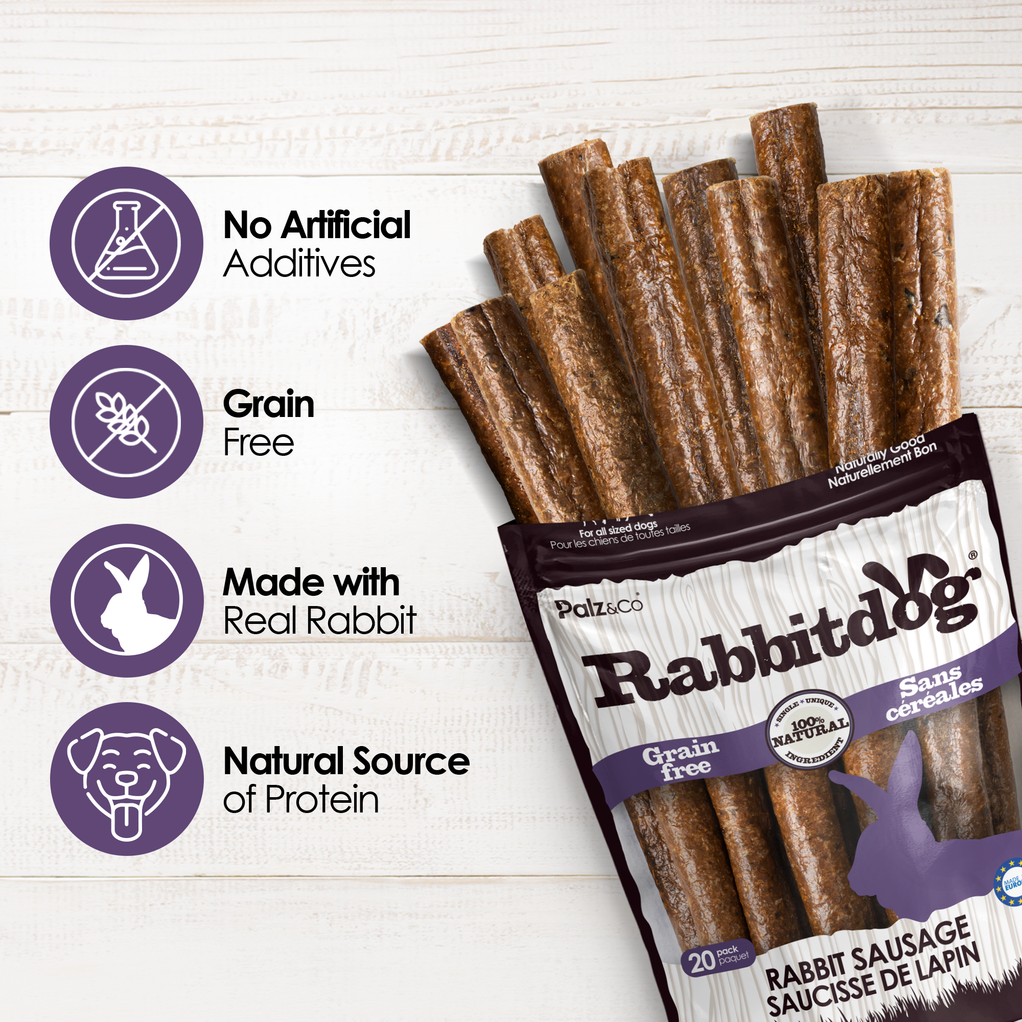Rabbitdog Rabbit Sausage Dog Treats - Pack of 8 & 20
