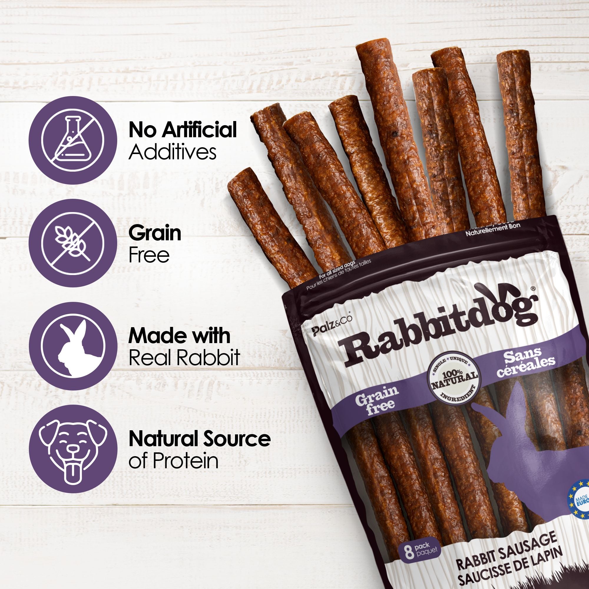 Rabbitdog Rabbit Sausage Dog Treats - Pack of 8 & 20