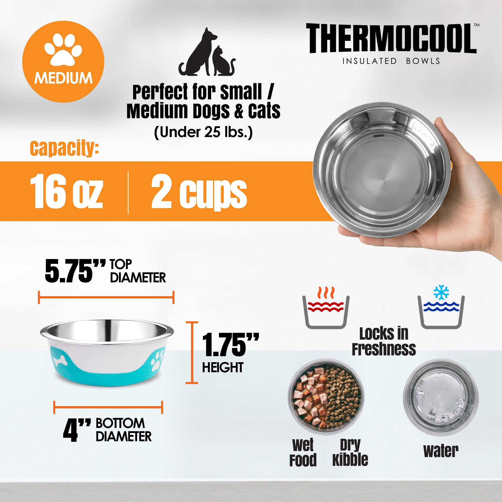 Thermocool Insulated Pet Bowls, No-Skid Base