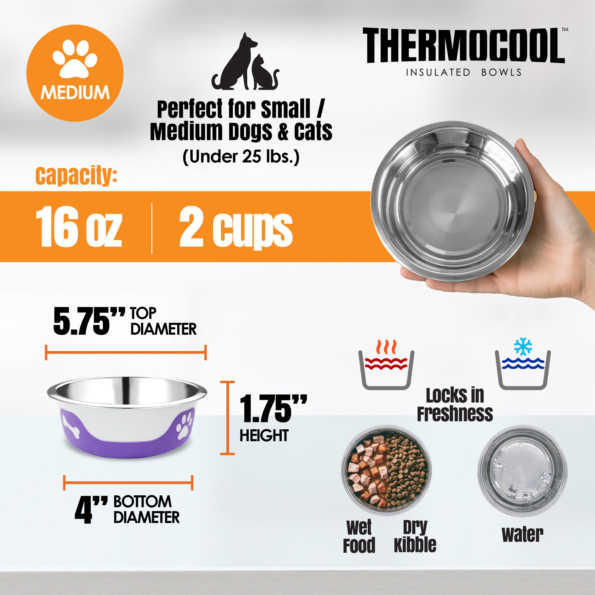 Thermocool Insulated Pet Bowls, No-Skid Base