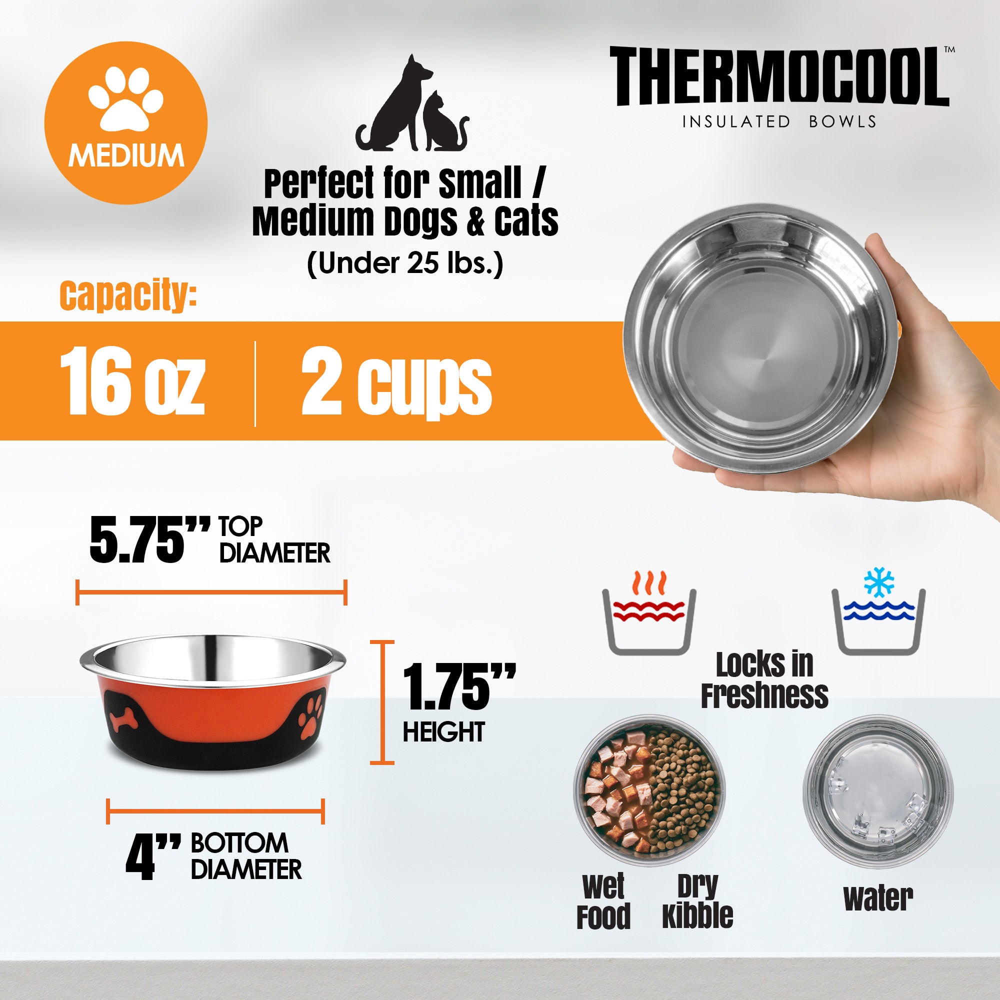 Thermocool Insulated Pet Bowls, No-Skid Base