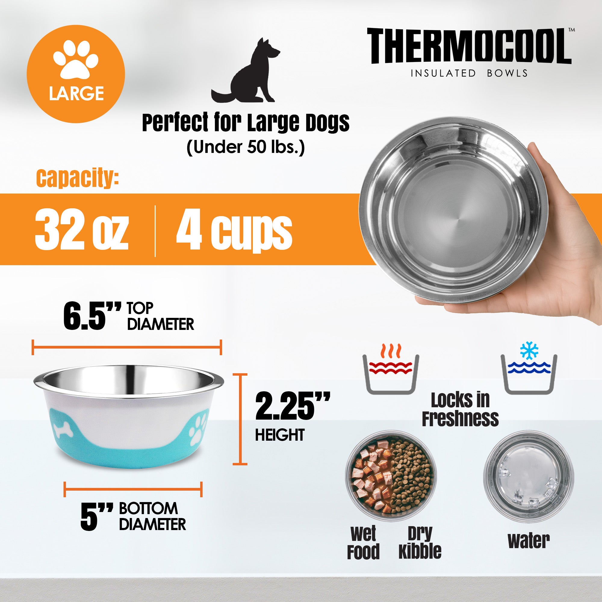 Thermocool Insulated Pet Bowls, No-Skid Base