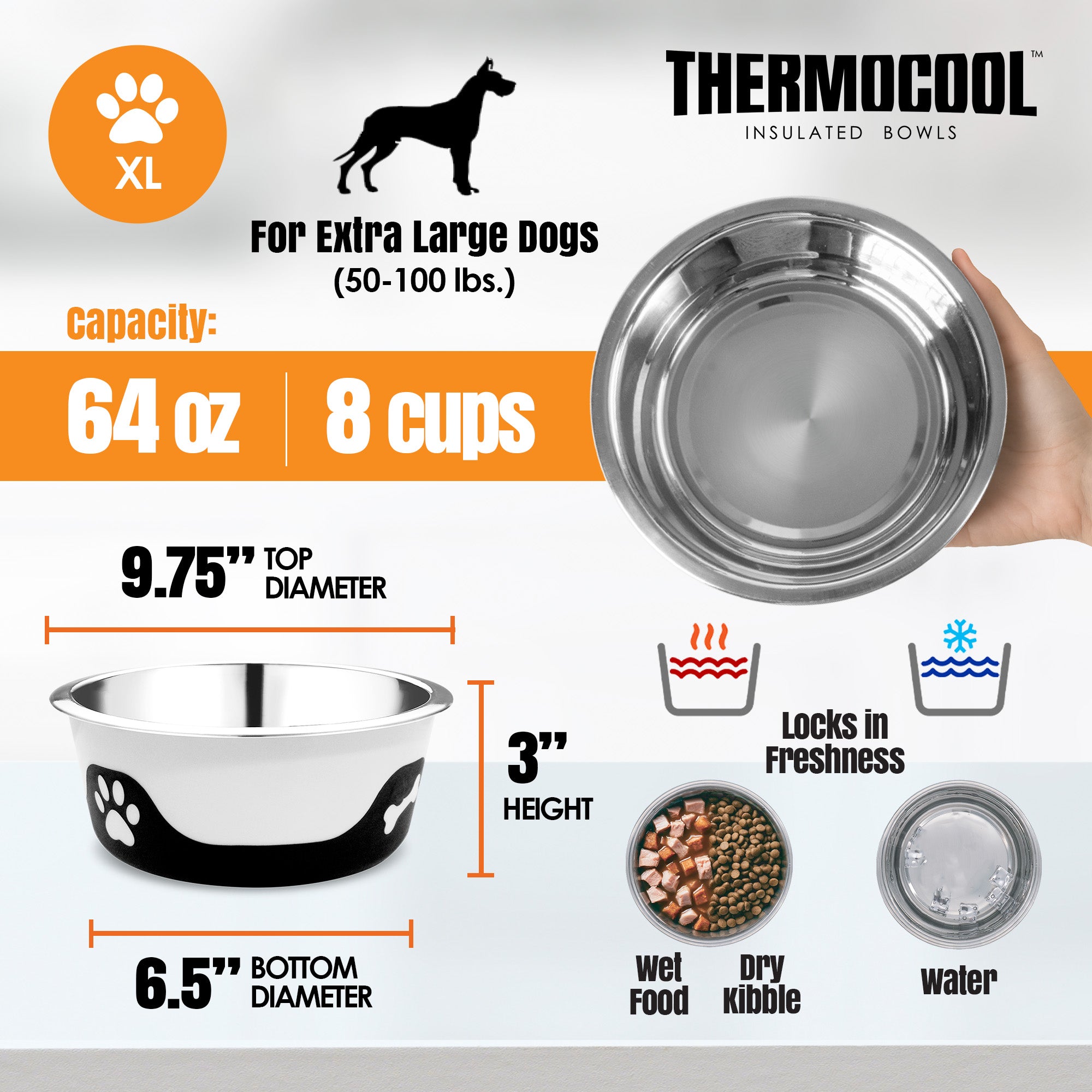 Thermocool Insulated Pet Bowls, No-Skid Base
